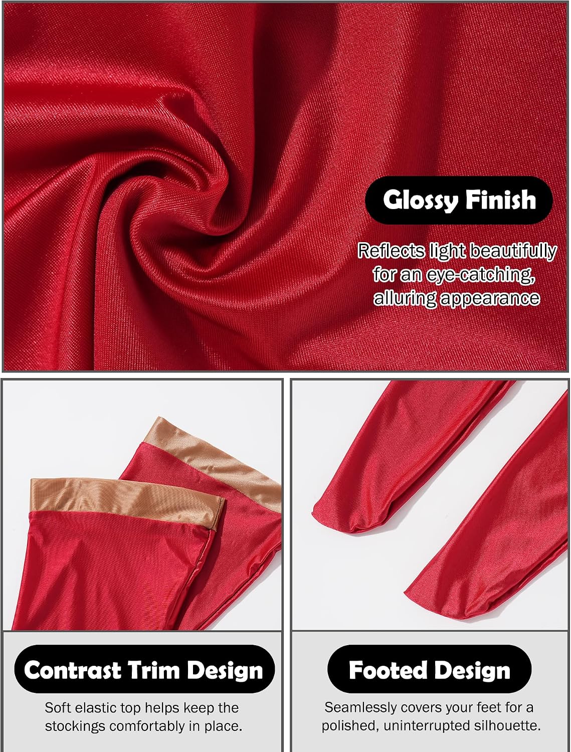 FEOYA Women's Shiny Oil Glossy Over Knee High Stockings Glossy Pantyhose Silk Tights for Party Club