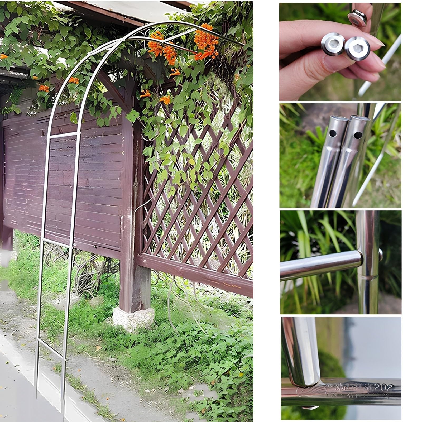Kratka ogrodowa do roślin pnących, 240 cm, stal nierdzewna, łatwy montaż z elementem podstawowym do dekoracji na zewnątrz (2,7 x 2,4 m)