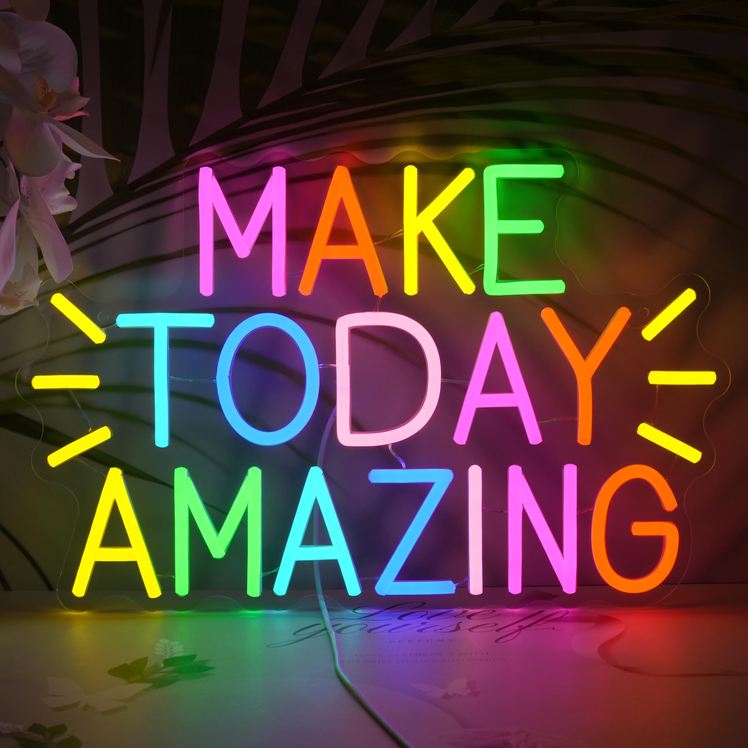 LISIGNVE Make Today Amazing Neon Sign Positive and Upward Quote Neon Light Sign for Wall Decor Rainbow Color Led Light Up Sign for Home Cafe Party