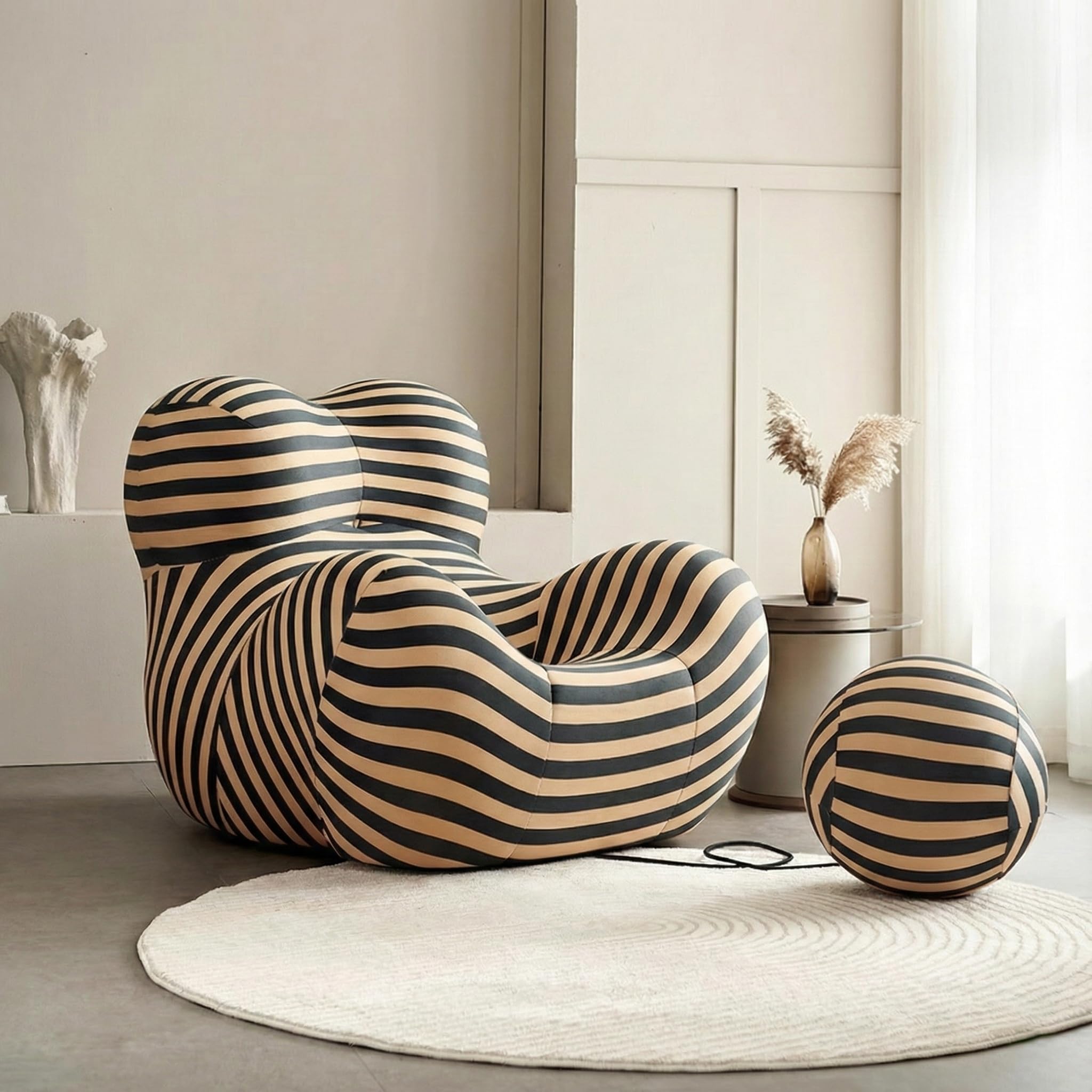 La Mamma Up Designer Sessel mit Fußhocker, Designer Loungesessel Replika, Relaxsessel, La Mamma Up Series Chair, weltweit bekanntes Design, Ideal für Wohnzimmer & Lounge (Petrolschwarz-Beige)