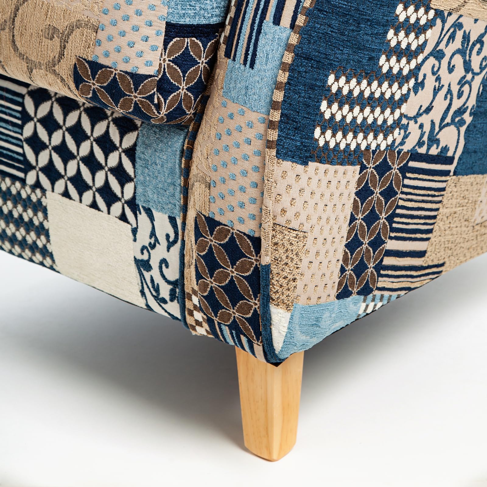 SUENOS ZZZ Sillón Irene Sillón Orejero De Lactancia Tapizado En Tela Patchwork Azul Para Dormitorio Salón O Habitación De Bebé