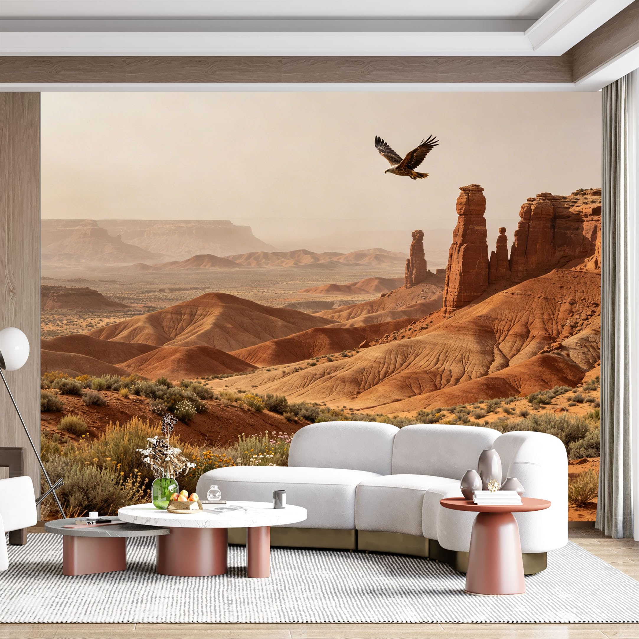 Custom Size Wall Mural Desert Landscape Eagle Flying Majestic Red Rocks Scenic Nature Panoramic SelfAdhesive Wall Fabric Removable for Home Office Decor
