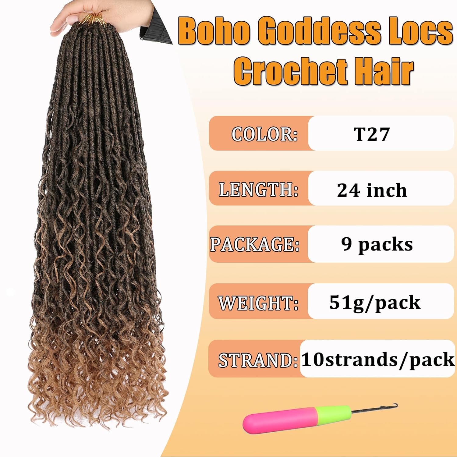 ZRQ 9 Packs Goddess Faux Locs Crochet Hair 24 Inch Boho Soft Locs Crochet Hair Pre Looped Ombre Blonde Bohemian River Locs Crochet Hair for Black Women (24Inch, T27#) thumbnail