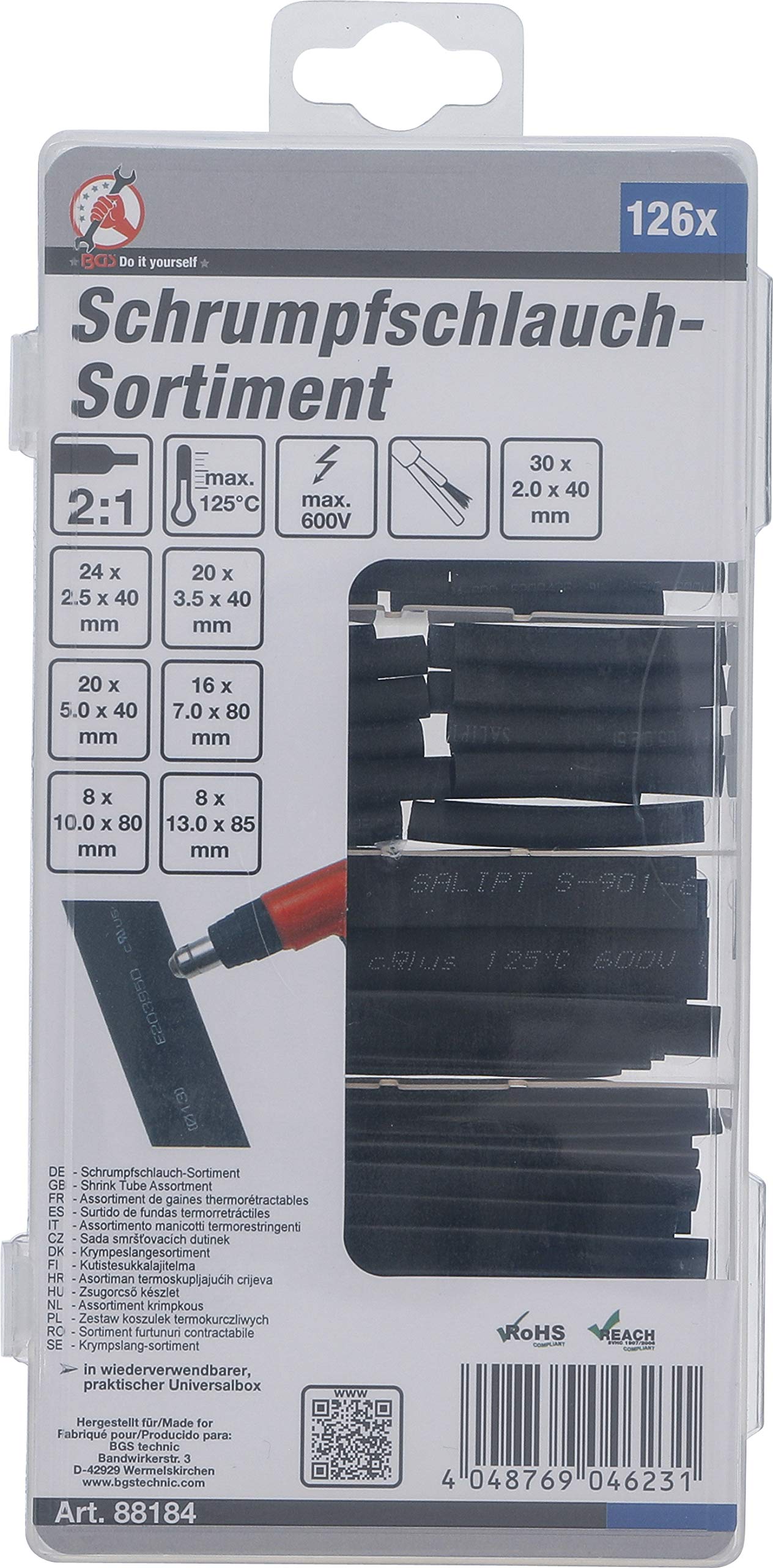 Assortiment De 90 Gaines Thermorétractables BGS - 6 Tailles, Noir - Pour Électricité Et DIY