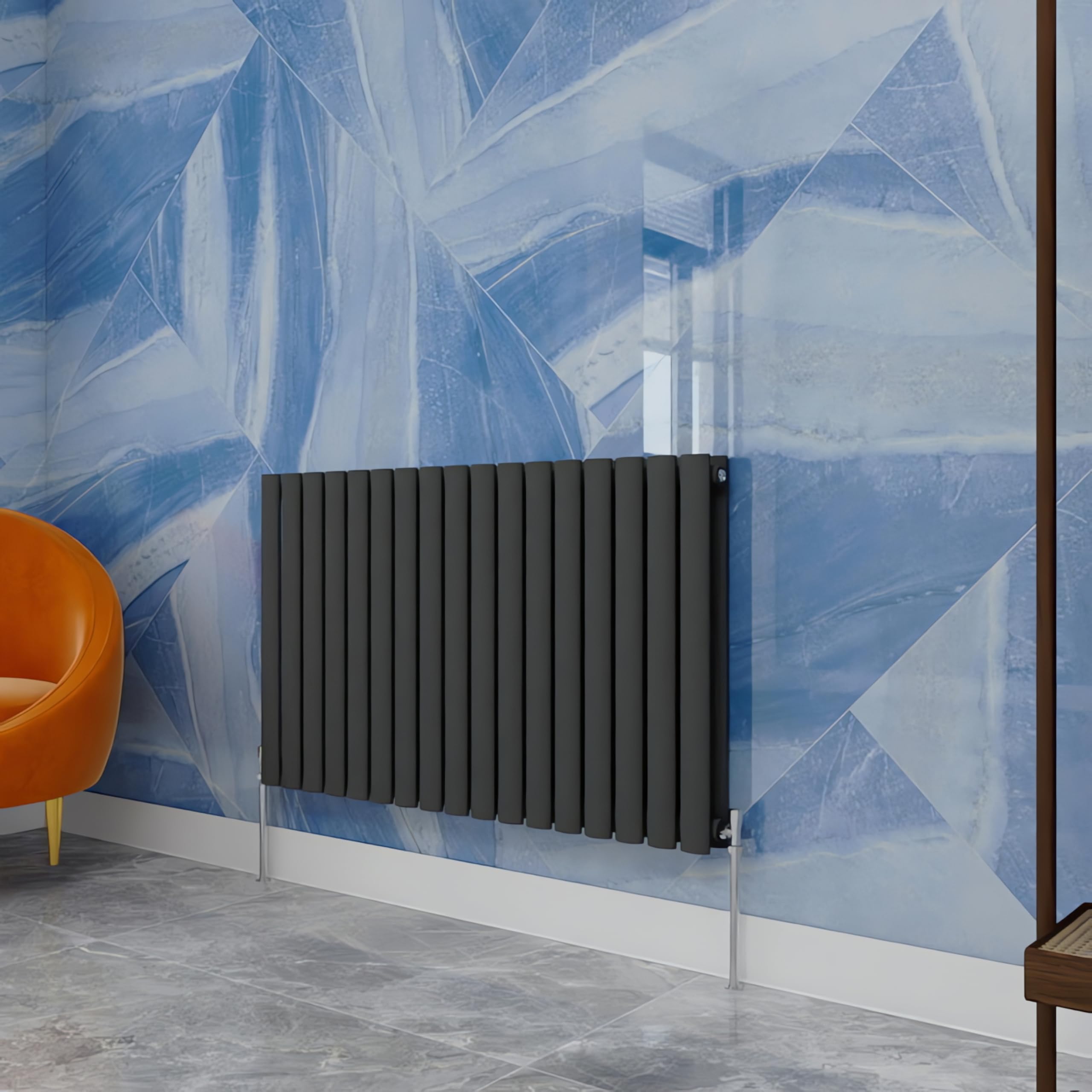 Central Heating Radiator,600x1003mm Anthracite Oval Column Double Panel for Bathroom/Hall/Kitchen Energy-efficient and Modern Design.