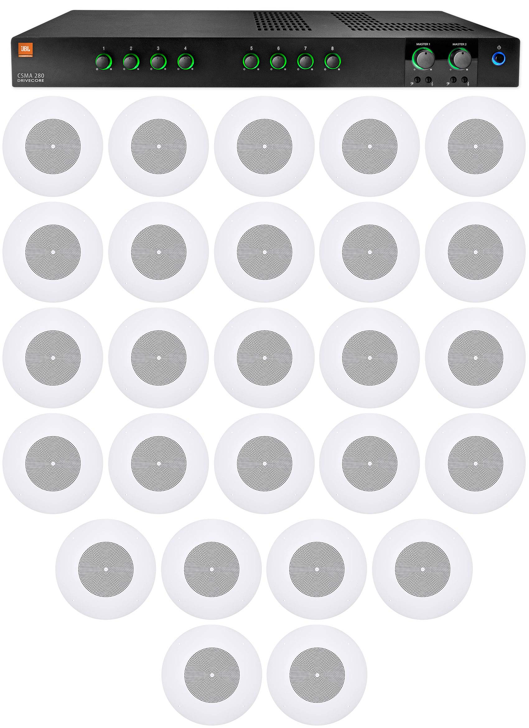 Audiosavings Bundle: JBL CSMA280 Commercial/Restaurant 2 x 80w Amplifier 4ohm/8ohm/70V/100V, 8 inputs Bundle with (26) JBL CSS8008 8
