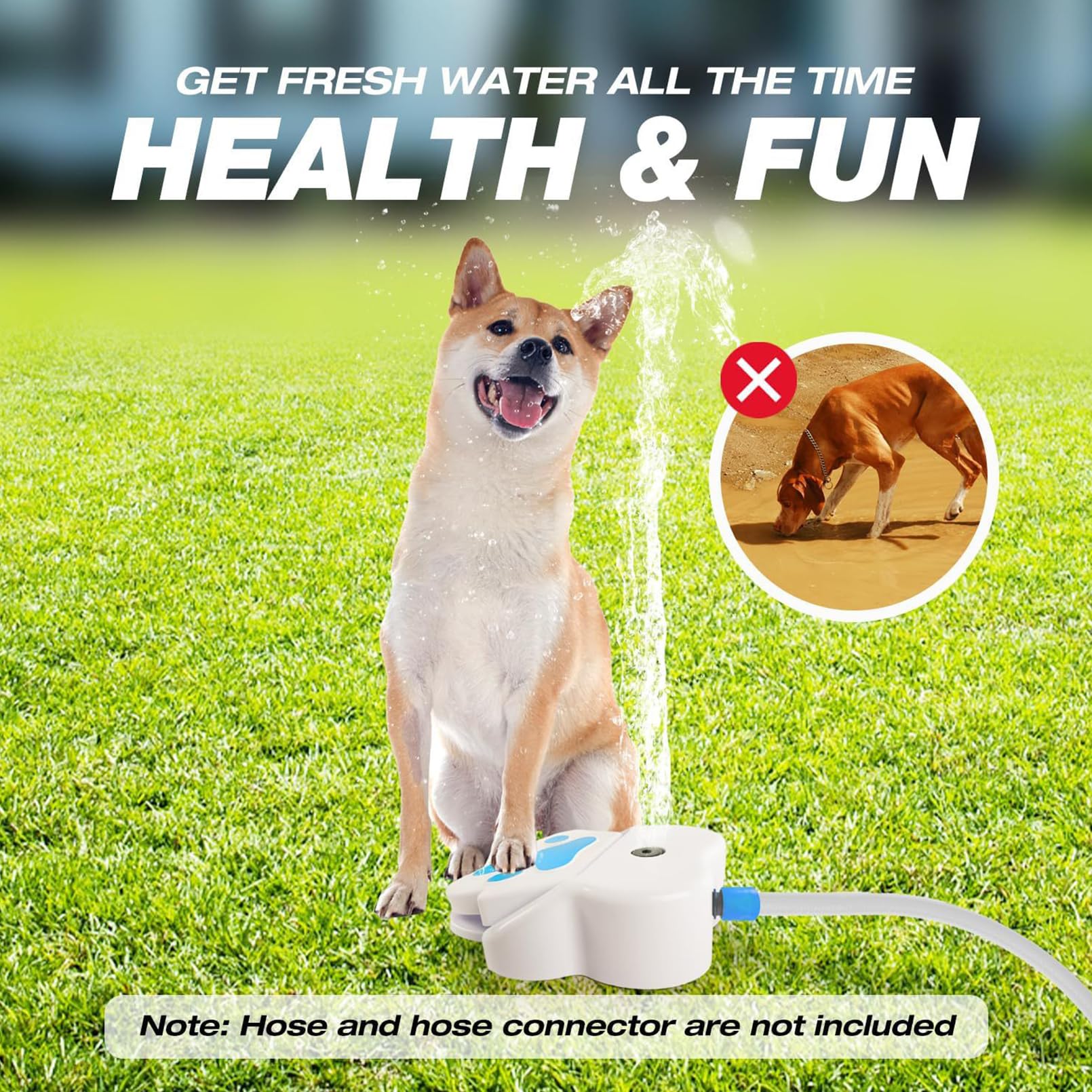 Tritt-Wasserbrunnen für Hunde, pfotenaktivierter Hunde-Sprinkler für den Außenbereich, Trinkbrunnen für Haustiere mit Schlauchanschluss, sommerliches Wasserspielzeug für den Garten (1PCS)