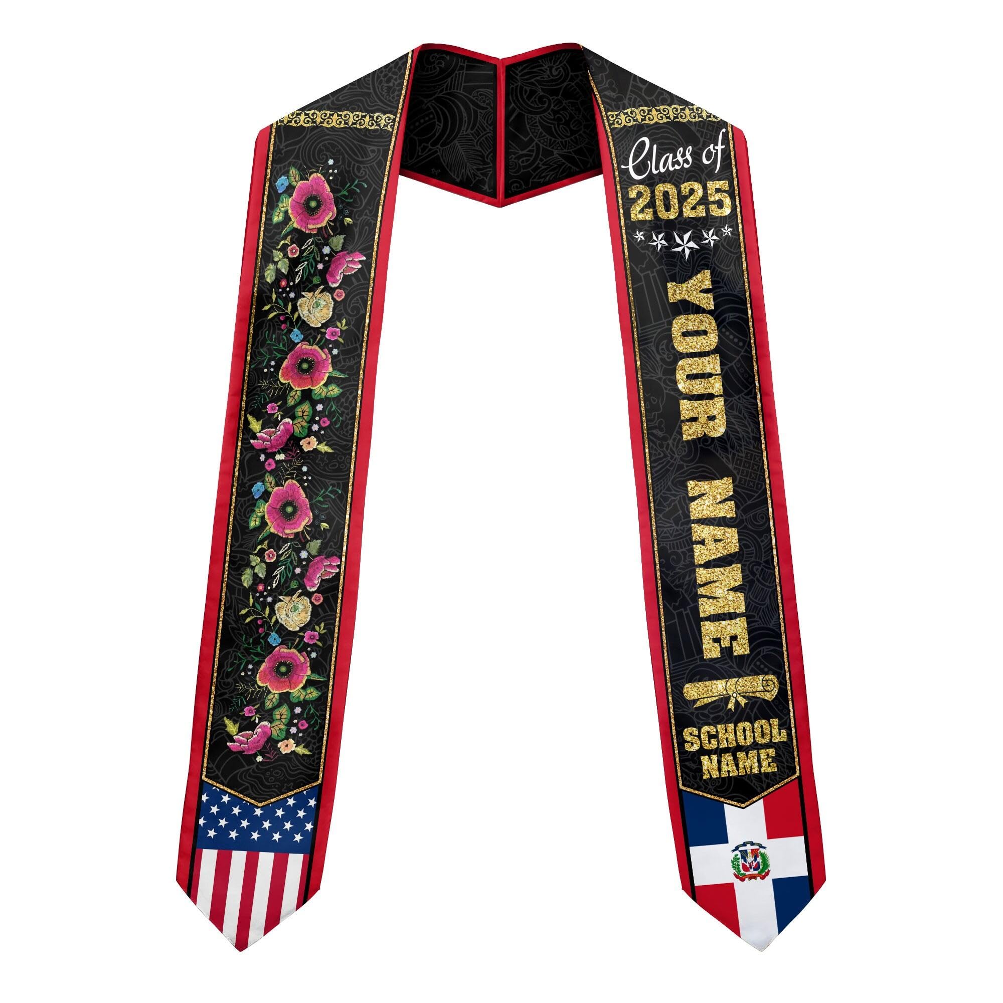 MonkeyVan Personalized Graduation Stole for Dominican Republic Senior, Dominican Flag Graduation Sash Class of 2025 Gifts S330