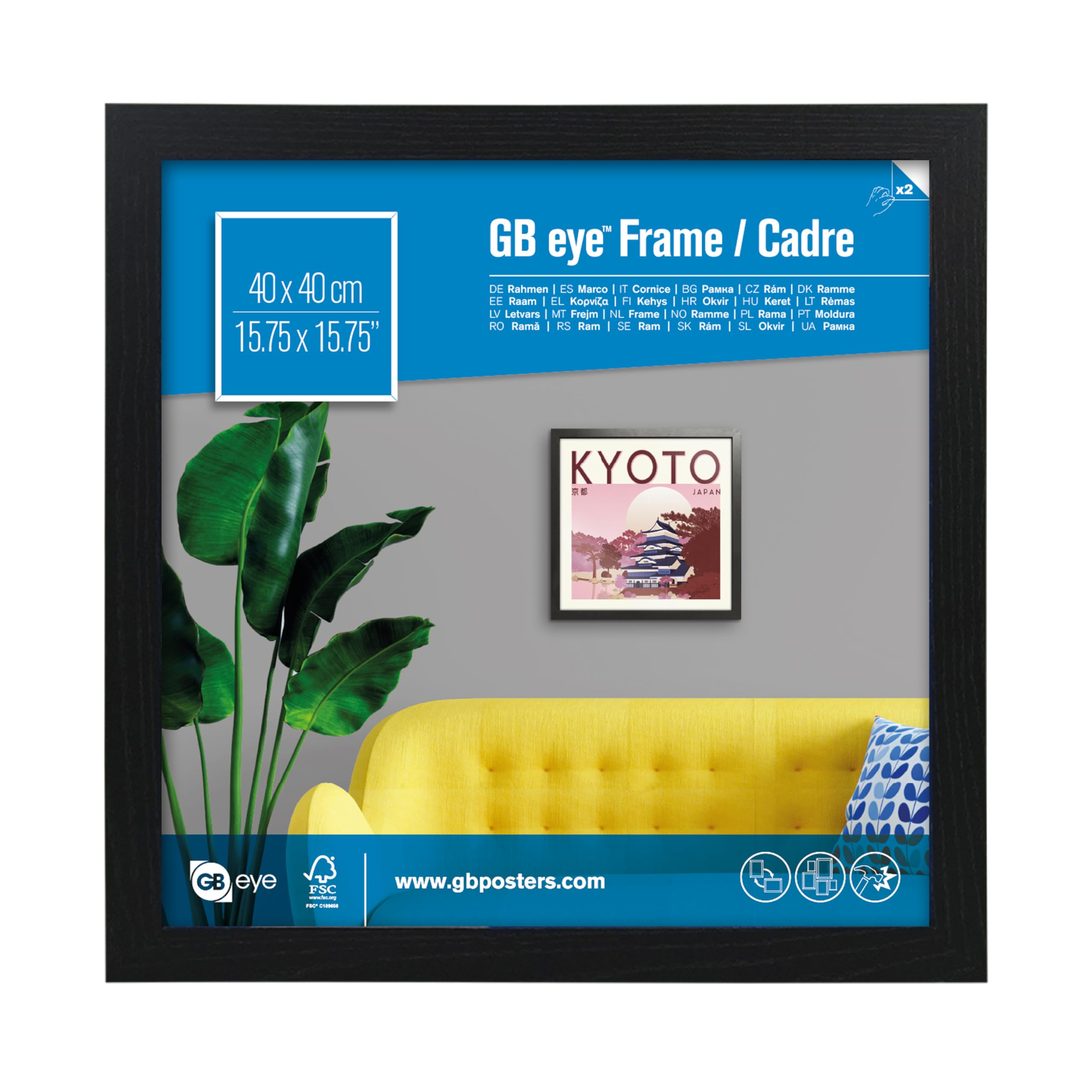 Gb Eye Black Contemporary Wooden Picture Frame - 40 X 40Cm