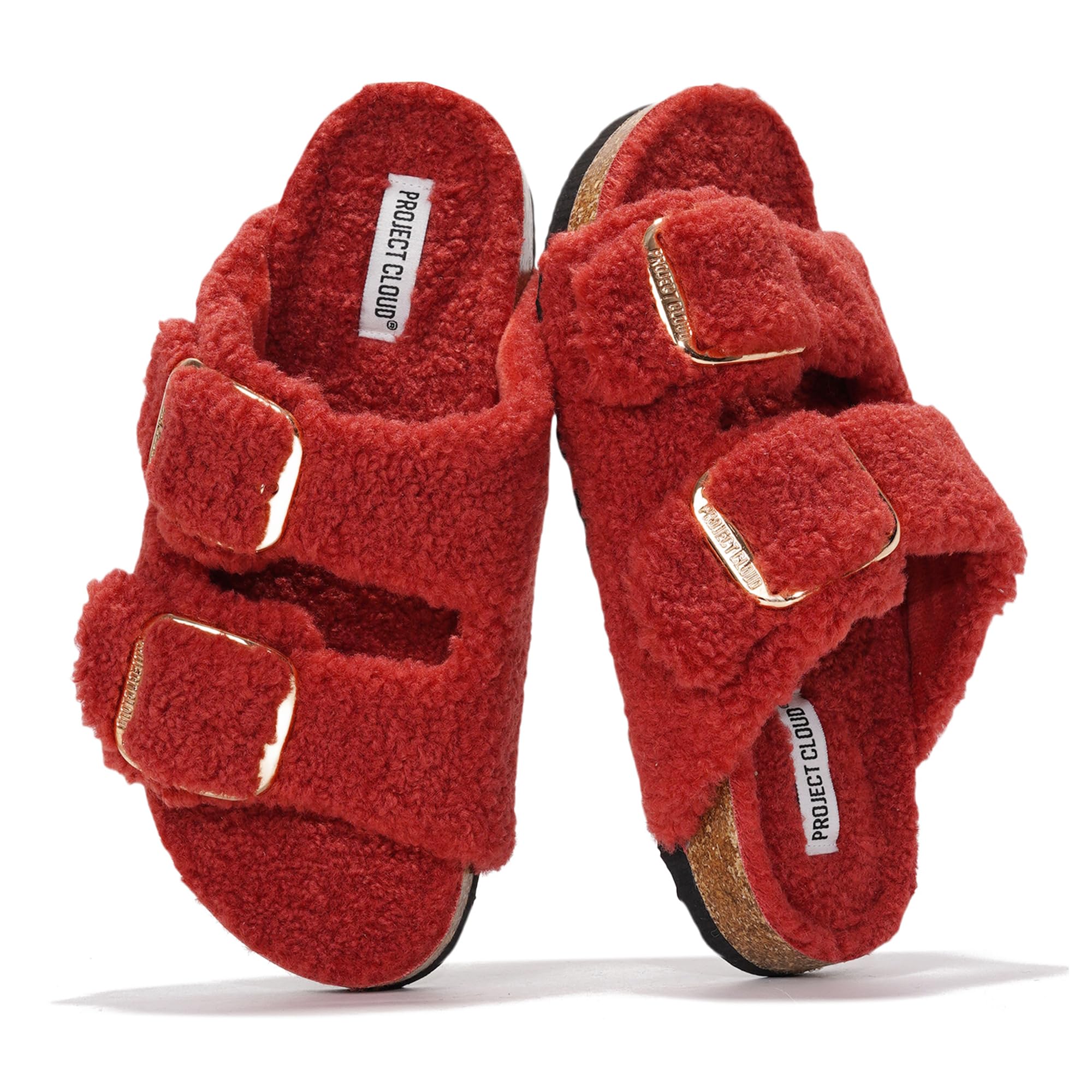 Project Cloud Genuine Leather Flat Sandals for Women 2026 Comfortable Beach Essentials Womens Sandals Memory Foam Vacation Essentials Slides for Women Footwear (SantoriniFur,RED,8)