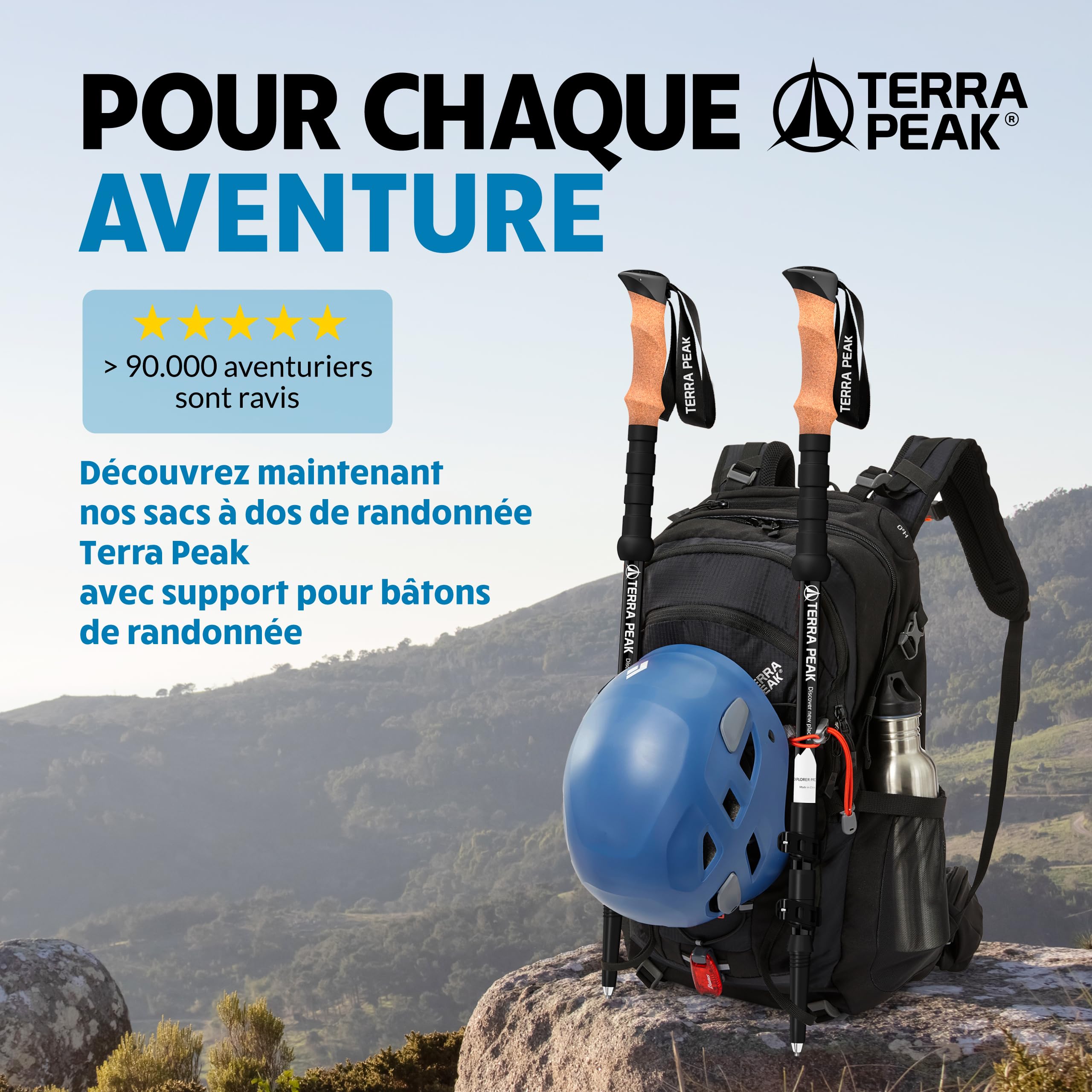 Terra Peak® Bâtons de Marche et Randonnée télescopiques (Pliables, Extensibles, réglables, légers) - Canne et Randonnee pour Trekking, Nordique Walking, Trail Running, Montagne Femme et Homme