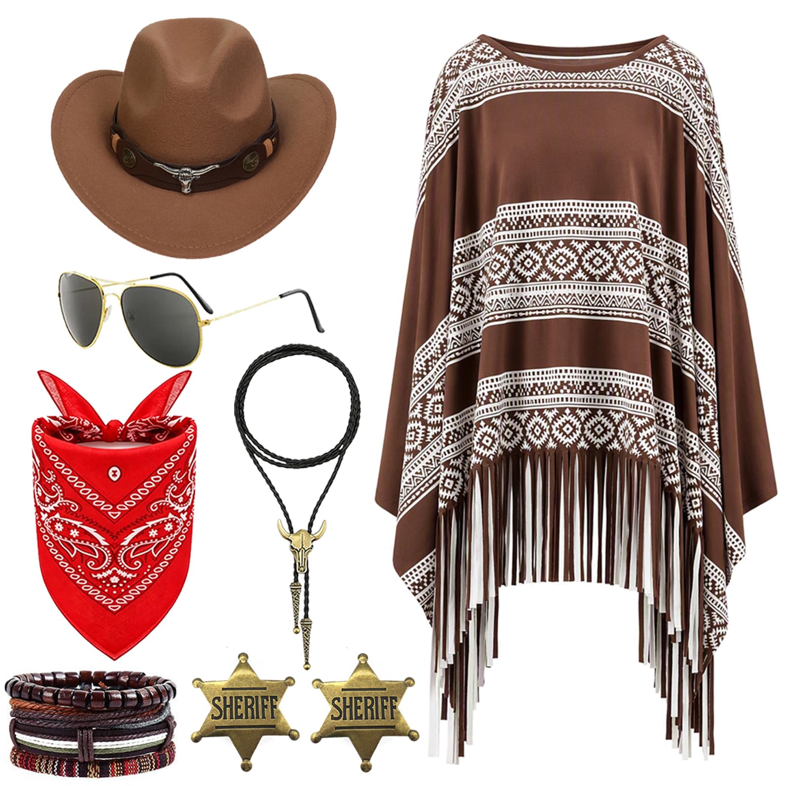 JRZYTX Western Cowboy Costume for Men Cowboy Outfit Mens Retro Cowboys Fancy Dress for Western Party