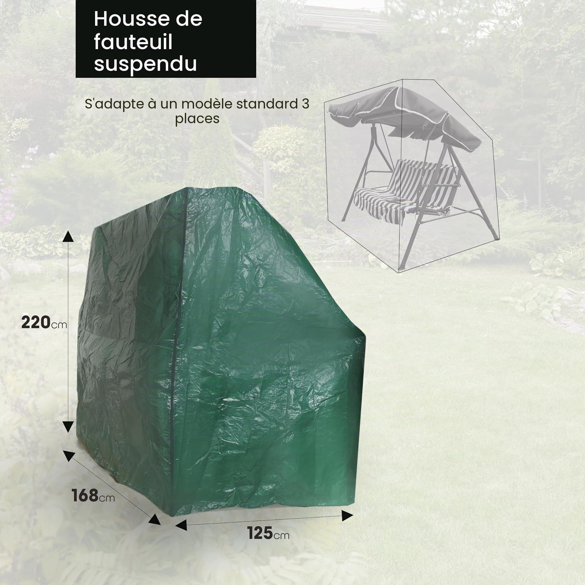 DIVCHI Housse de protection imperméable pour balancelle 3 places pour extérieur, jardin, terrasse