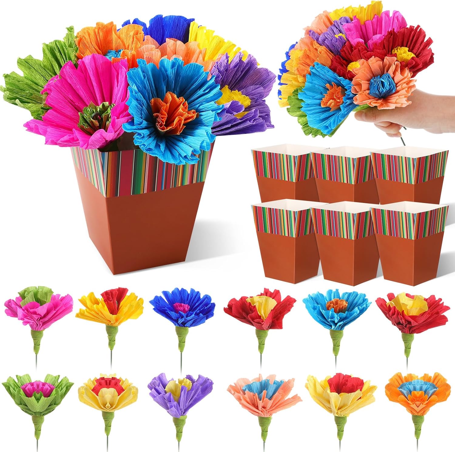 30 Pcs Mexican Table Decorations Fiesta Centerpieces with Paper Platos De Barro Flower Vase for Halloween Day of the Dead Mexicanos Cielito Lindo Cinco De Mayo Party Tables Decorations