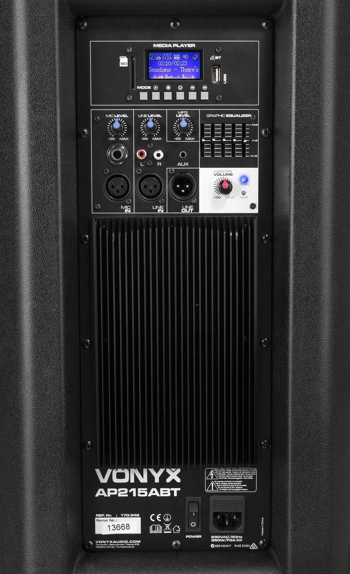 Vonyx AP215ABT - Altoparlante basso da 38 cm, con Bluetooth, 1200 W di potenza, Mp3, USB, SD, Hi-End, Tweeter, amplificatore integrato, uscita in linea 15"