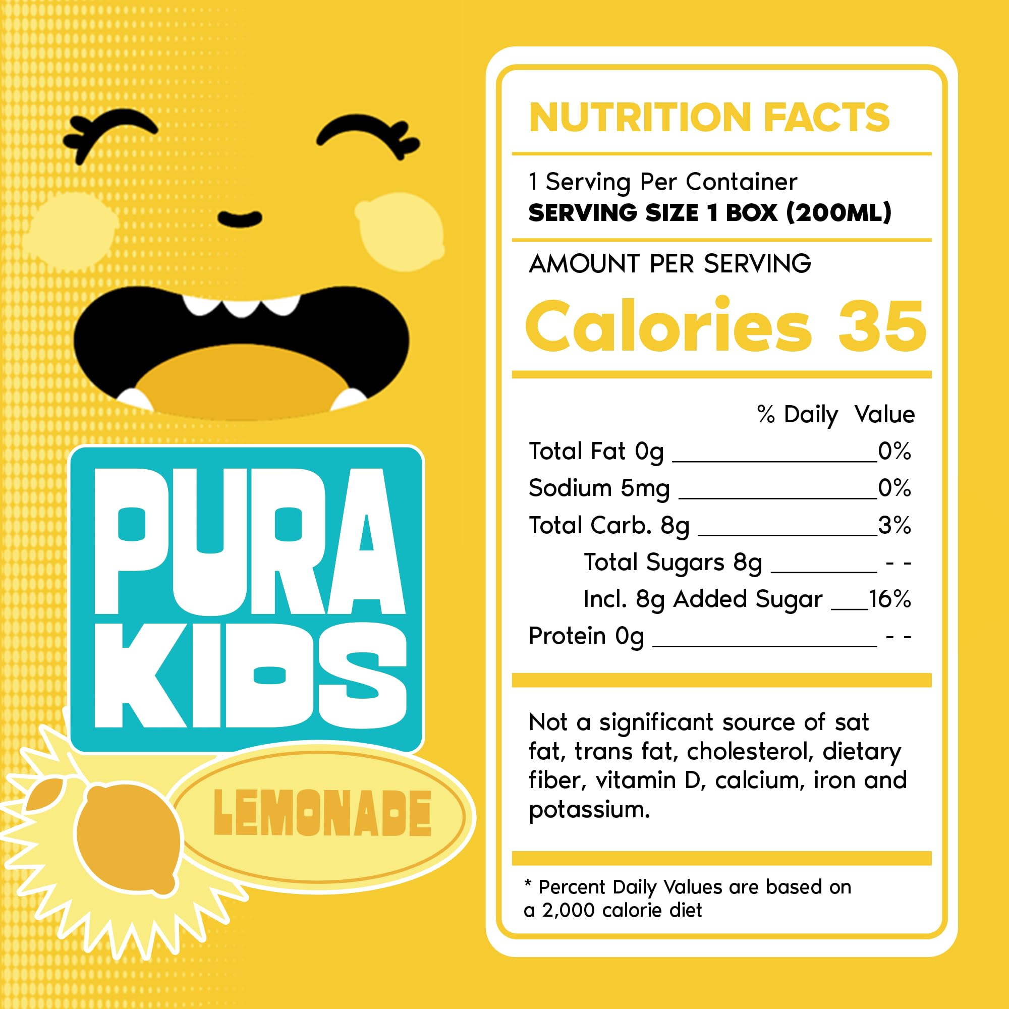 PURA Kids Box | Lemonade Fruit extract infused Drink for kids | 8g Pure Cane Sugar | Non-GMO | Vegan, No Artificial Sweeteners | Best Lunchbox Beverage with Paper Straw | 6.76 fl oz (200ml), Pack of 6