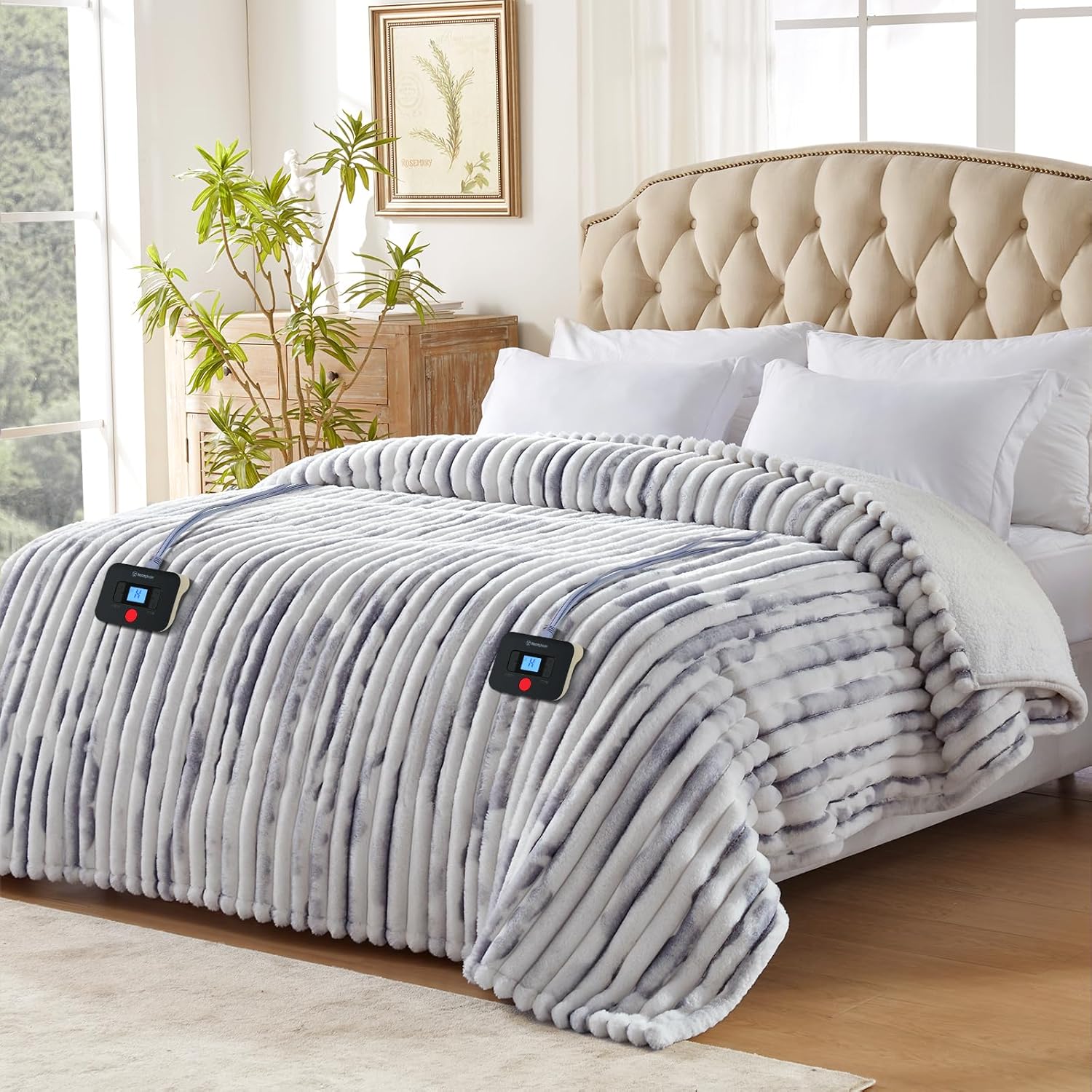 Westinghouse Electric Blanket Queen Size, Luxury Faux Fur & Sherpa Heated Blanket