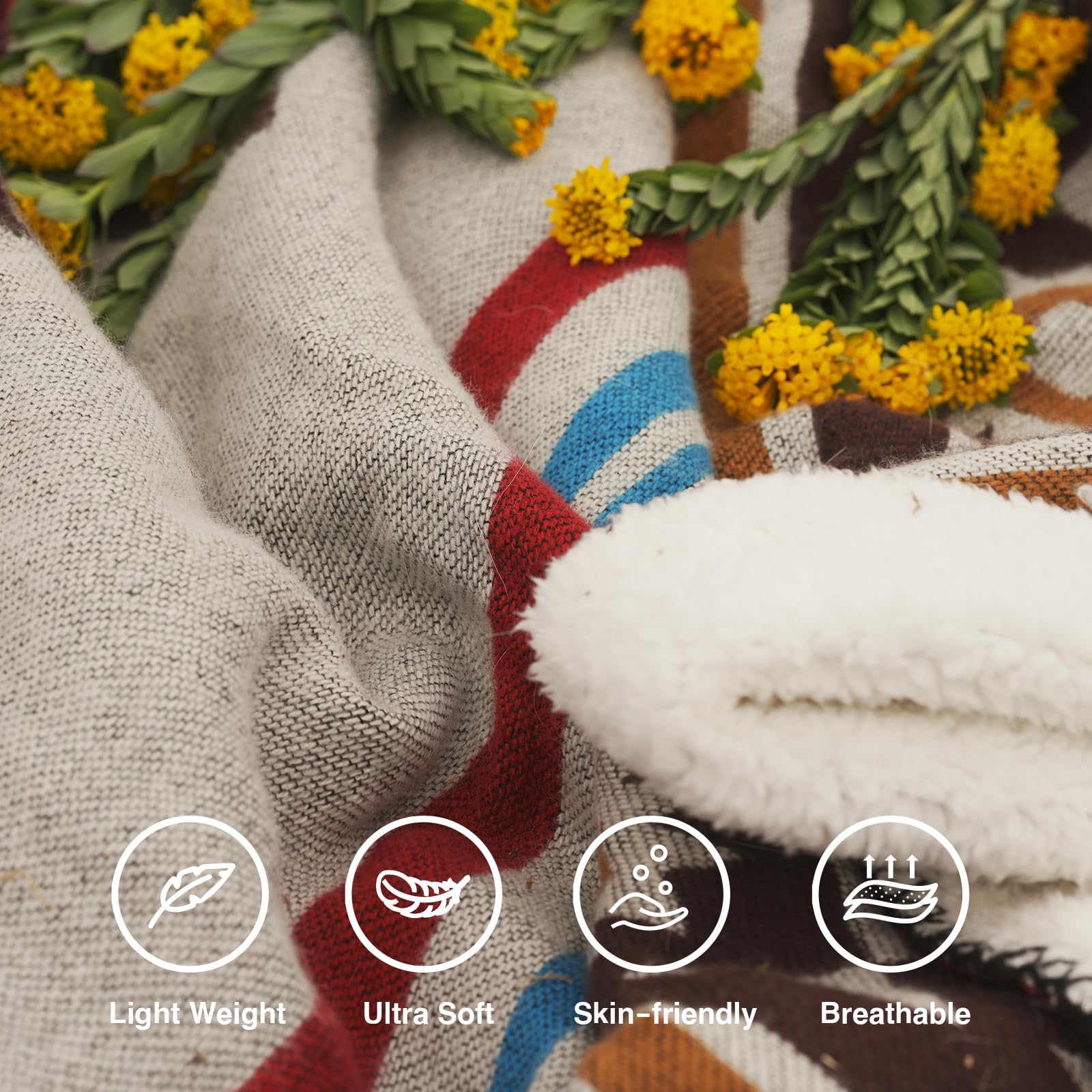 HORIMOTE HOME Aztec Sherpa Fleece Throw Blanket- Ultra-Soft Cosy Sofa Throws for Camping & Outdoor &Garden - Image 3