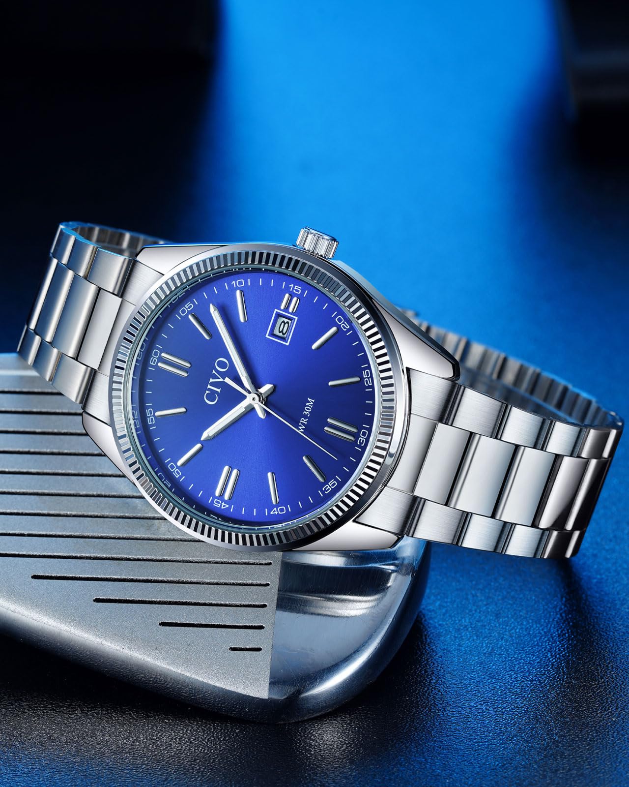 CIVO Montre Homme Business Analogique: Montre Quartz Etanche en Acier Inoxydable ou Cuir - Cadran Clair avec Aiguilles Lumineuses et Affichage Date pour Hommes d'affaires Professionnels