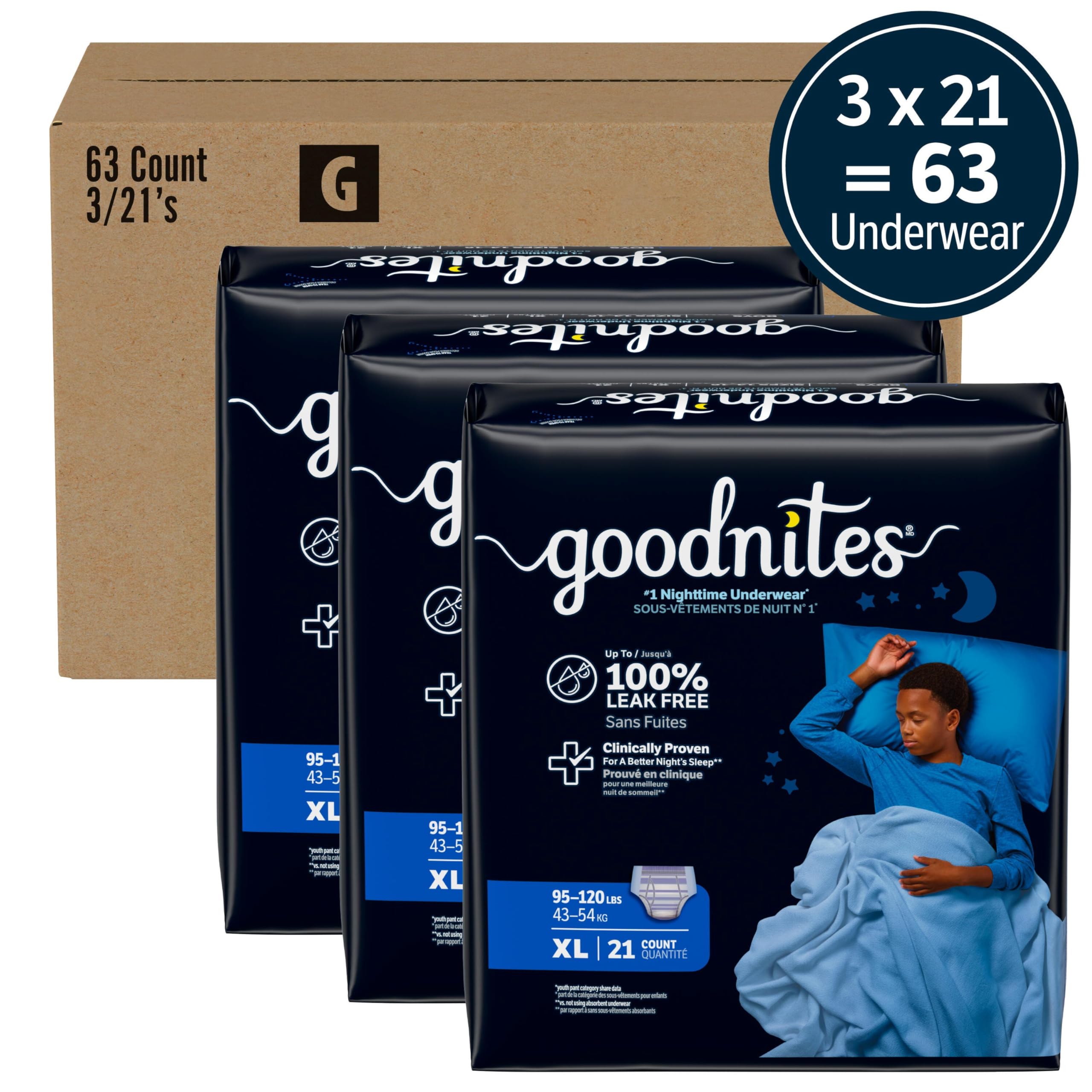GoodNites 紙おむつ XL 21枚入 男の子用 Amazon.com: Goodnites Boys' Nighttime Bedwetting Underwear, Size