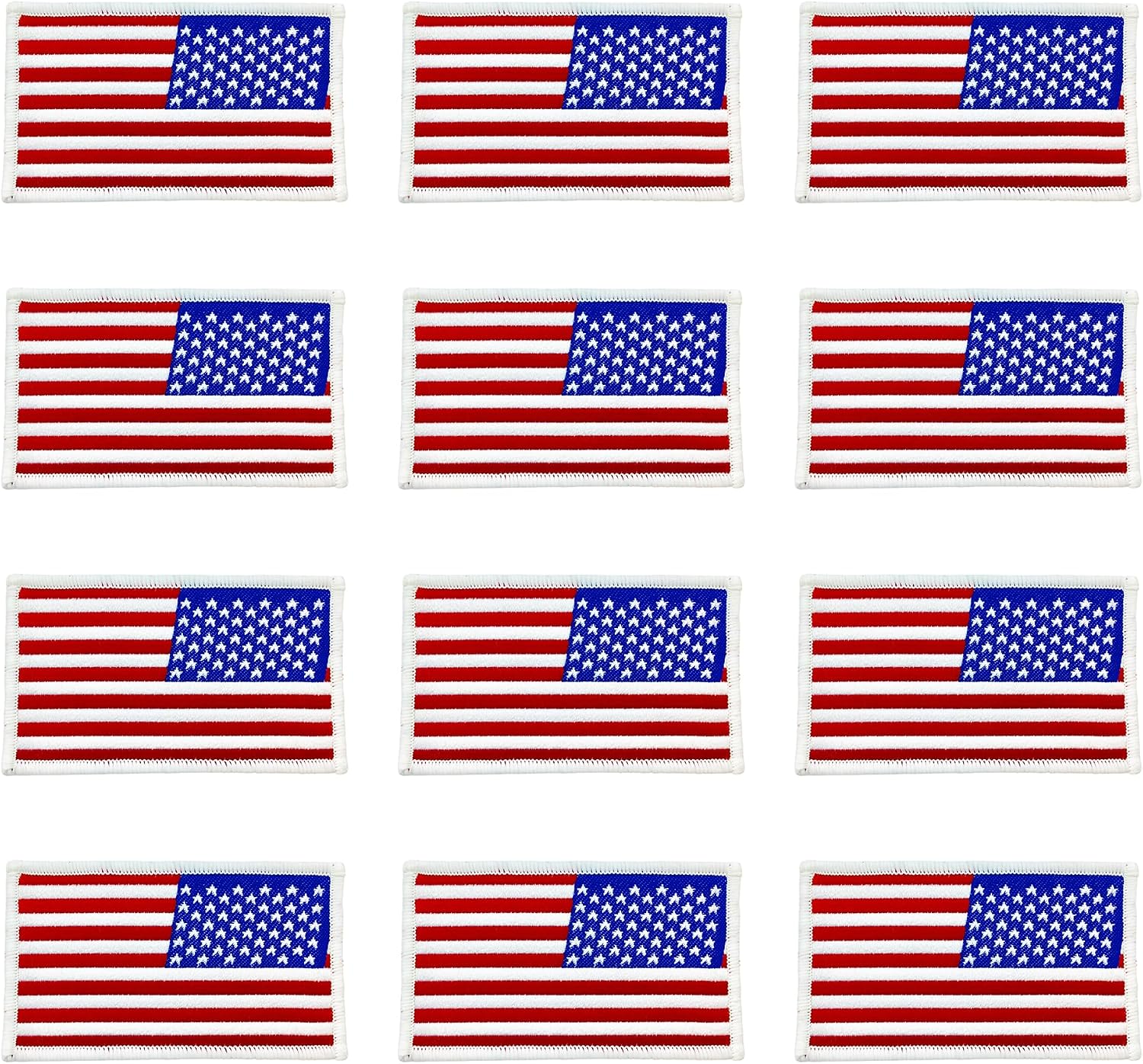 Trimplace American Flag Woven Right Applique – 2" x 3-1/4" (5.08 cm x 8.26 cm) – Heat Seal Iron-On Patch – Pack of 12 Patriotic USA Flag Appliques for Crafts, Clothing, Uniforms & DIY Projects