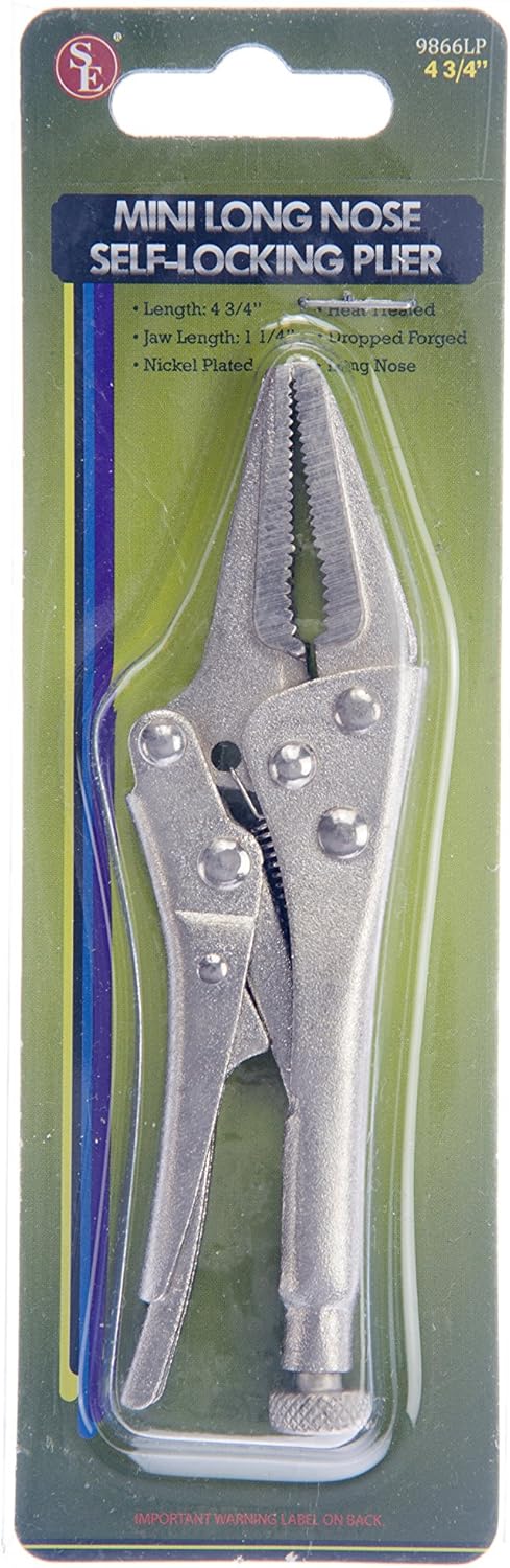 SE 4-3/4” Mini Self-Locking Long Nose Pliers with Quick-Action Release - 9866LP