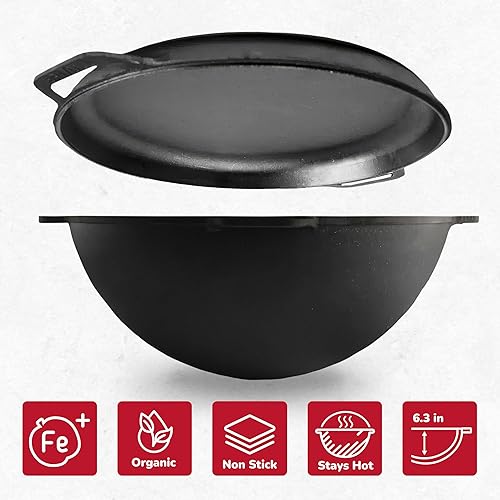 Miniatura 3 de Olla de horno holandés con tapa, 10.5 cuartos de galón (10 litros), juego de utensilios de cocina de hierro fundido, hierro fundido kazán uzbeco,