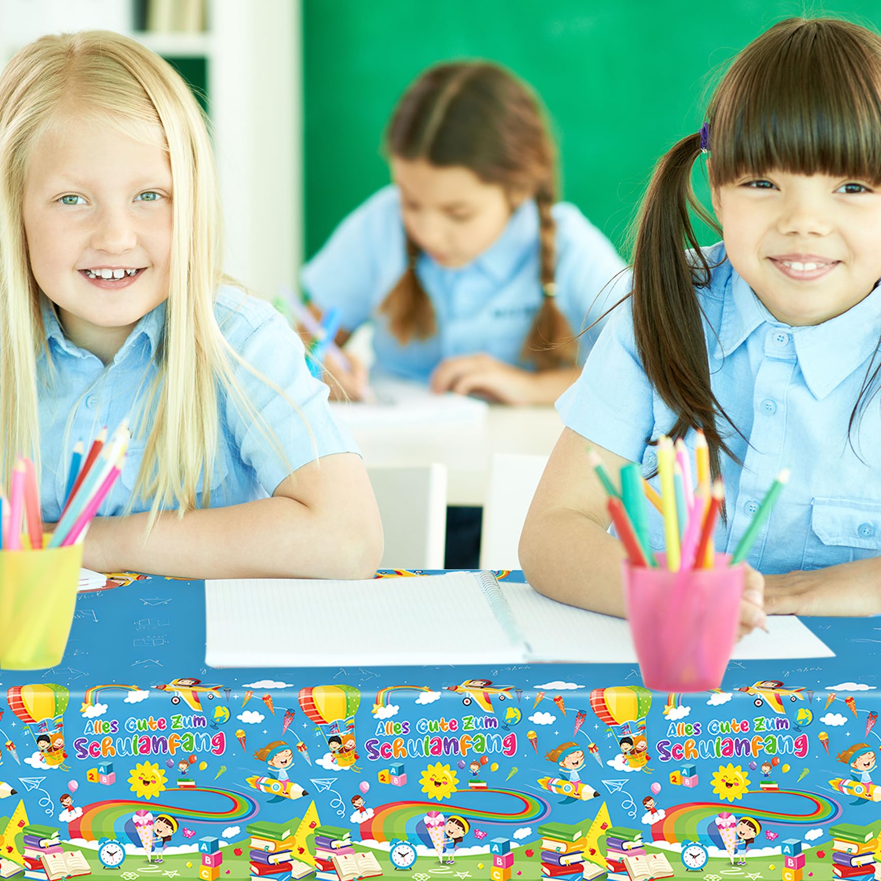 2 Stück Einschulung Tischdecken 137x274cm - Wasserdichte Plastikdecken Für Schulanfang Deko
