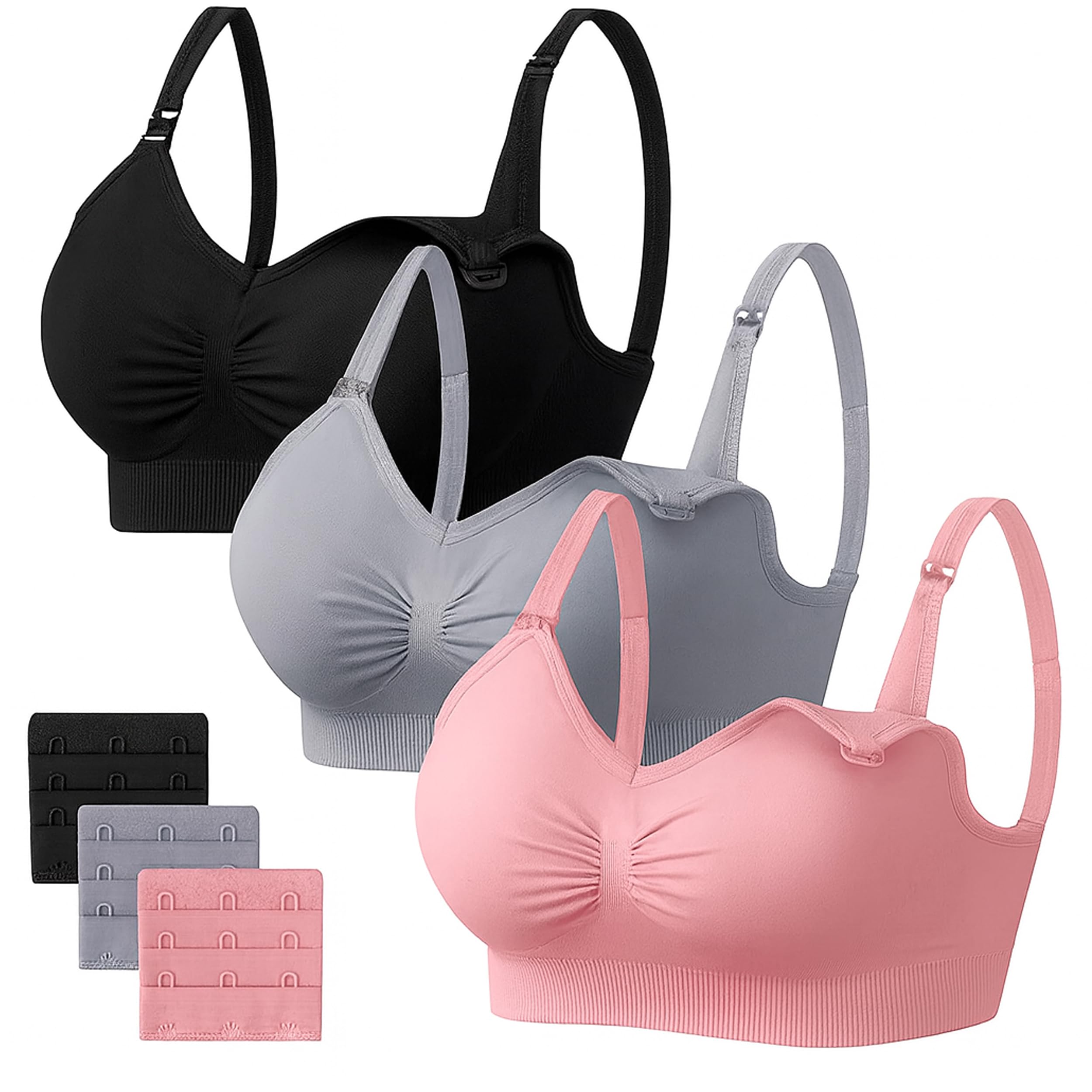 dclub Womens Seamless Sleep Nursing Bra,Breastfeeding Maternity Bra with Remove Bra Pads Extenders Pack of 3-picture-23
