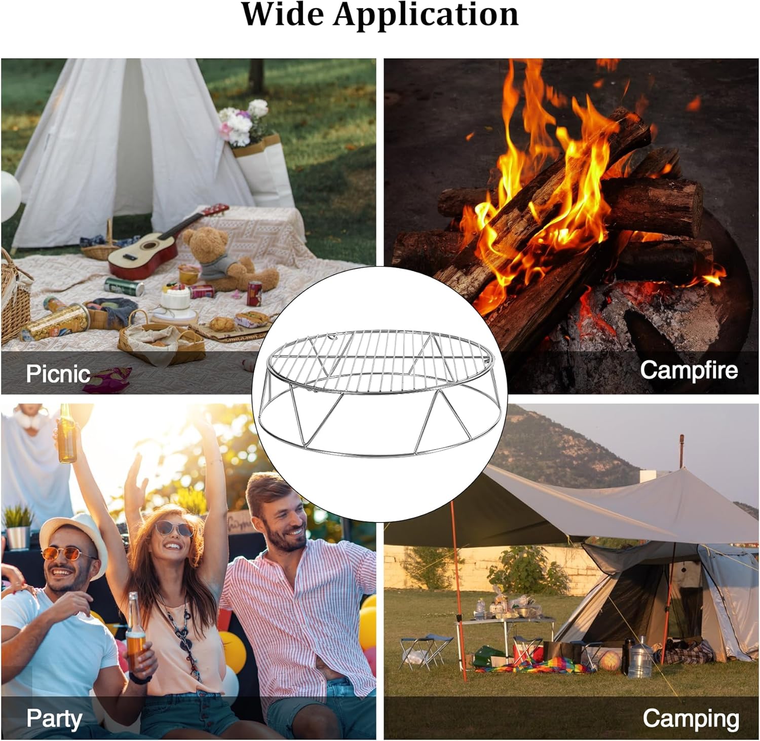 REDCAMP Campfire Grill Grate Top Shield for Solo Stove Bonfire 19.5'' Fire Pit, Stainless Steel Fire Pit Stand and Grill Cooking Grate,Round Cooking Grill Grate for Outdoor BBQ Campfire Picnic Party