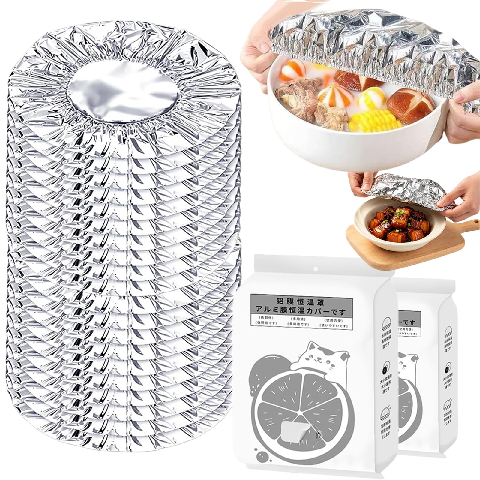 zoocco Reusable Aluminum Foil Food Covers, 50 Pack Elastic Bowl Lids (100pc)