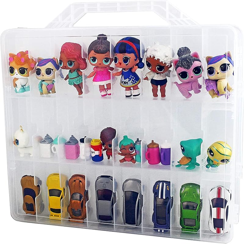 Bins & Things Hot Wheels Display Case and Toy Car Storage Organizer, Double sided 48 - Multi Compartment Plastic Car Toy Organizer Compatible with Lego, LOL Surprise Matchbox cars storage case - Blue