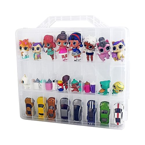 Bins & Things Hot Wheels Display Case and Toy Car Storage Organizer, Double sided 48 - Multi Compartment Plastic Car Toy Organizer Compatible with Lego, LOL Surprise Matchbox cars storage case - Blue