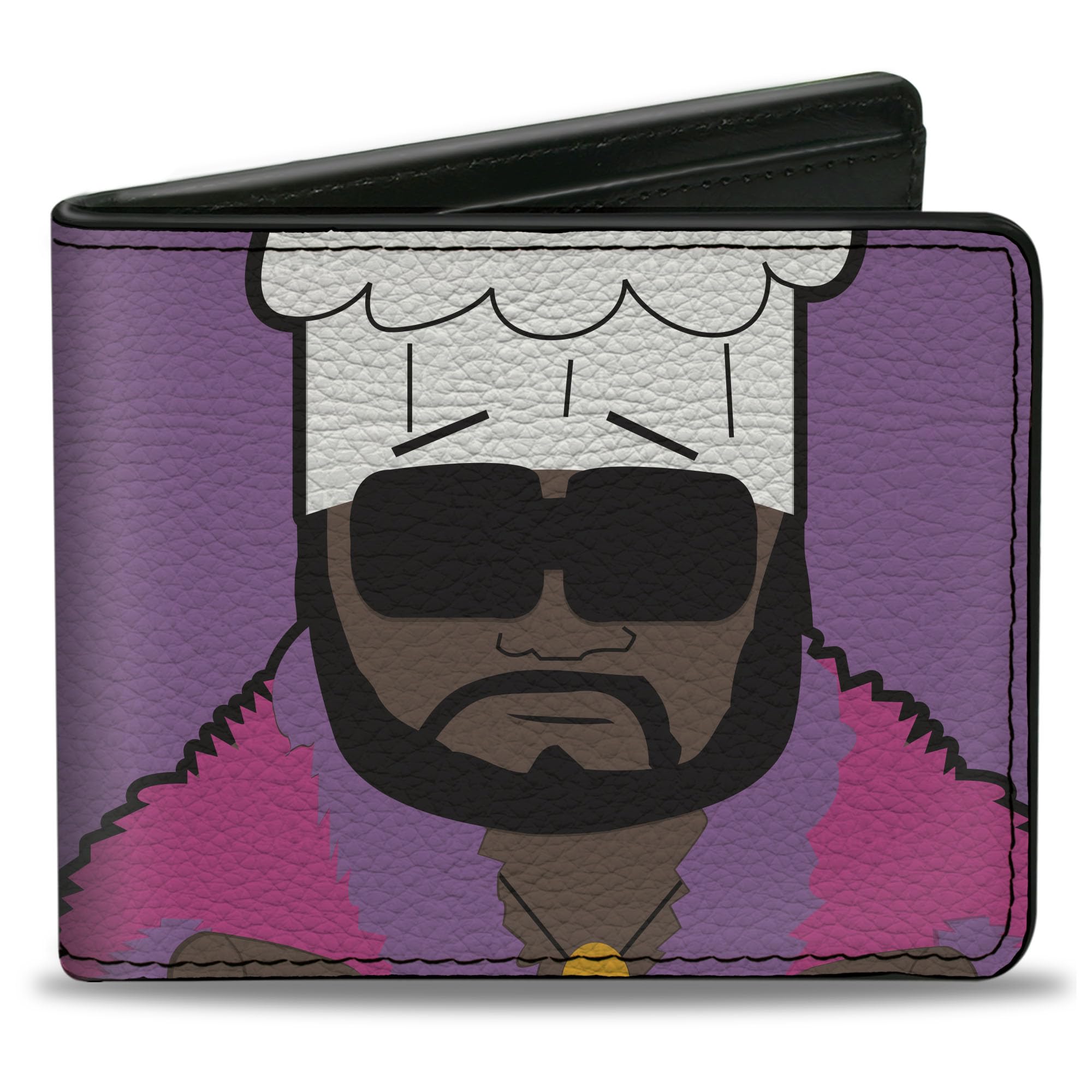 Comedy Central Wallet, Bifold, South Park Chef Pose and Text Purple, Vegan Leather