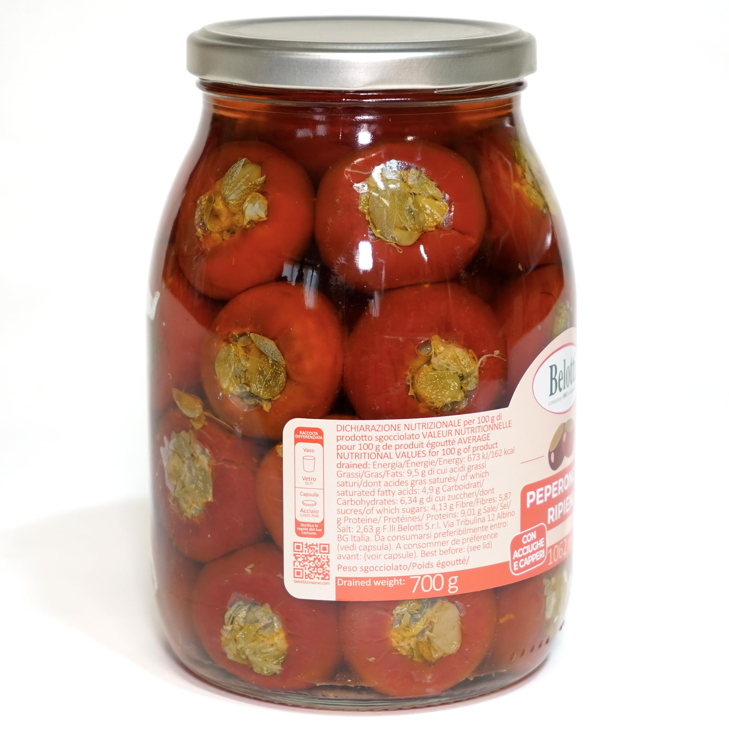 Peperoncini Ripieni con Acciughe e Capperi 1062 ml - Barattolo da 1000 g