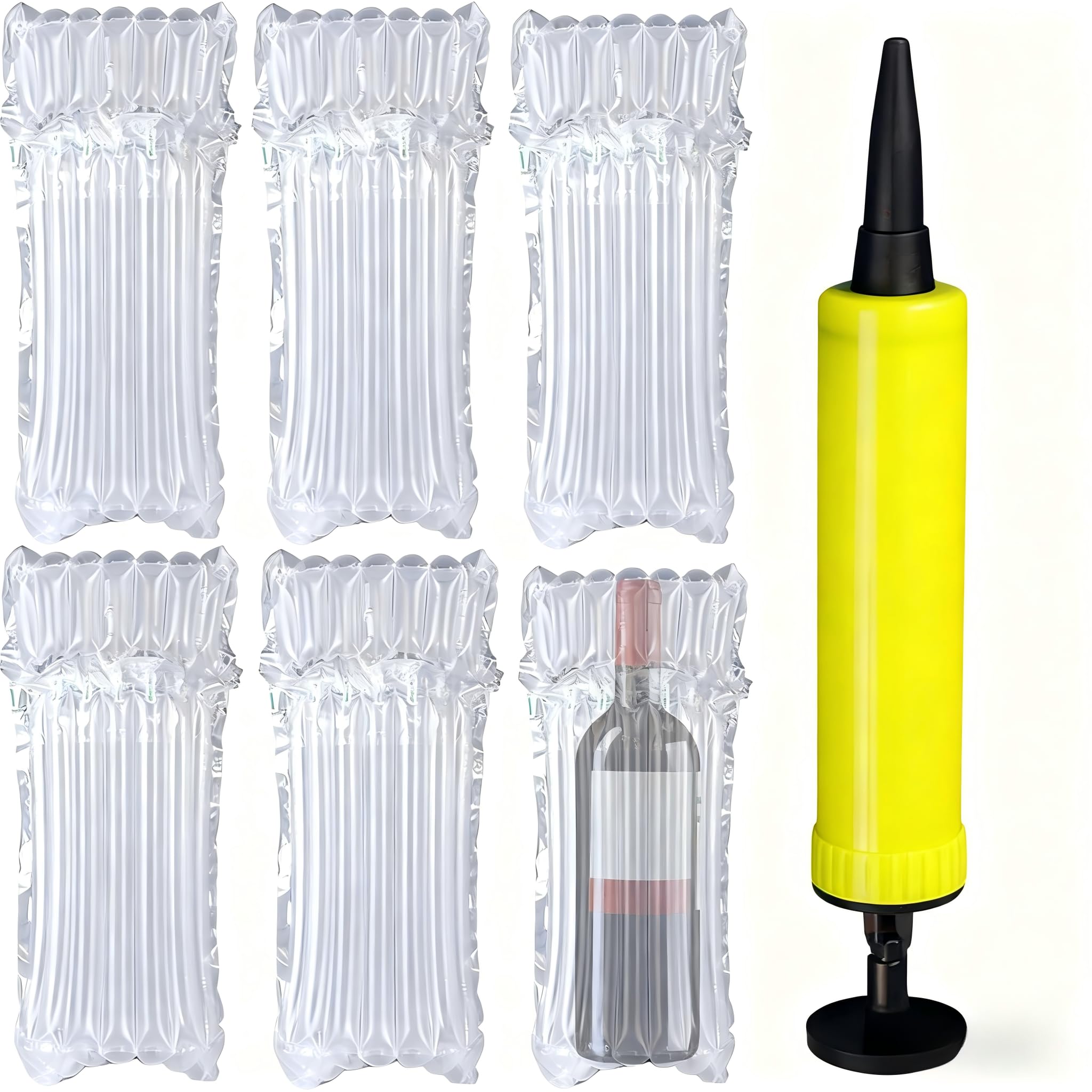 7 Pcs Wine Bottle Protector for Travel, Bottles Protectors for Travel, Air Wrap, Reusable Wine Bottle Bubble Cushion with Free Pump, Inflatable Air Column Cushion Wrap Bag, for Suitcase Luggage