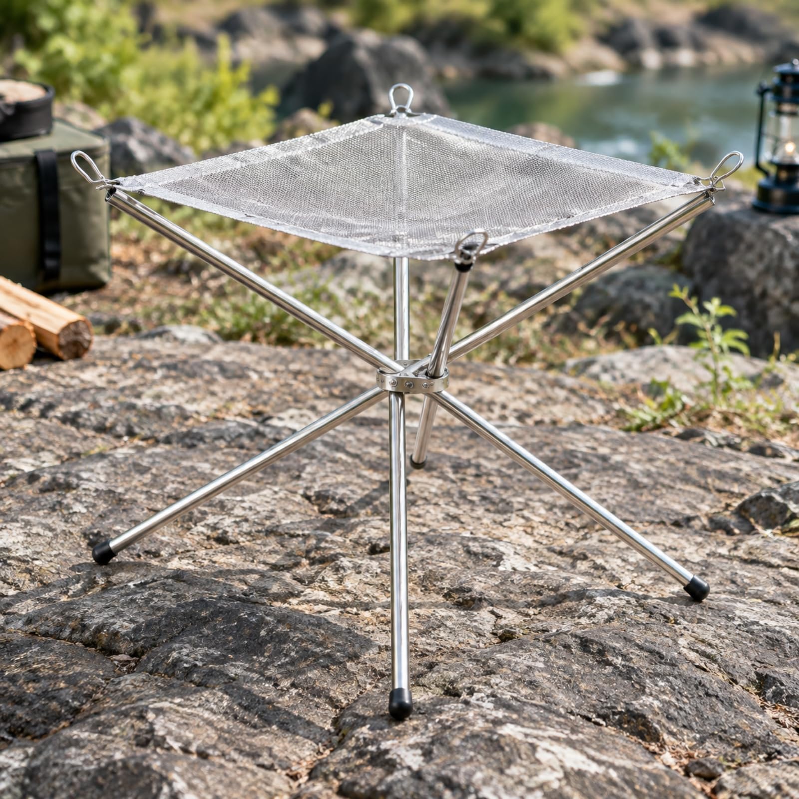 per Fuoco Pieghevole in Acciaio Inox Stabile Antiruggine per Giardino, 56x56x43CM