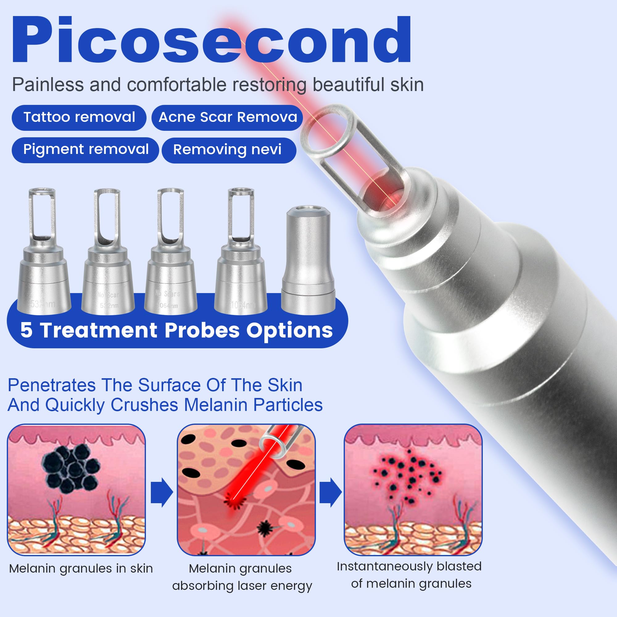 16 barre Epilazione laser 2 in 1 Rimozione tatuaggi con laser Pico | 755nm/808nm/940nm/1064nm Rimozione di macchie cutanee, rimozione di cicatrici da acne, rimozione di nei