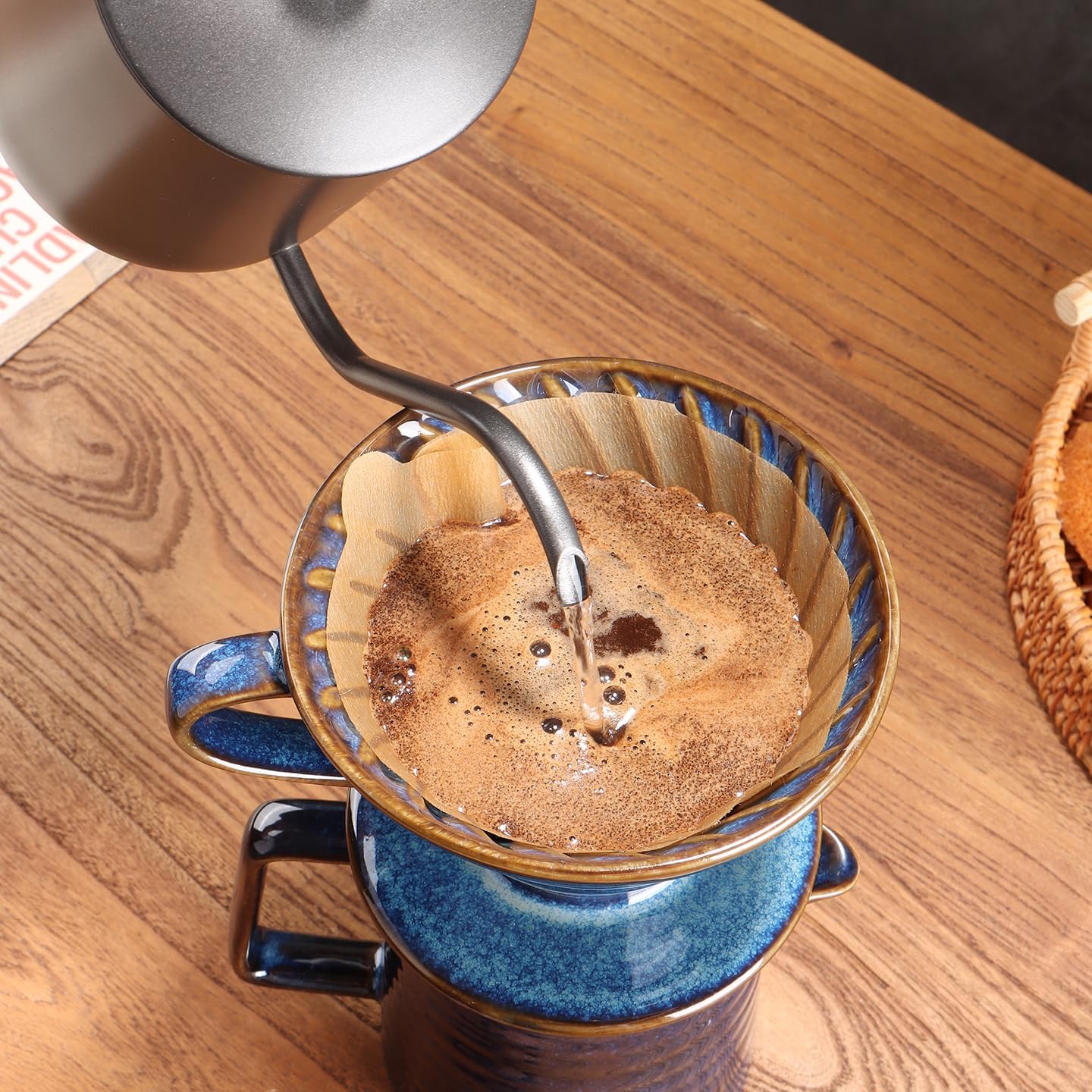 Ceramic coffee dripper, starry blue V20 pour-over coffee pot, 450ml pour-over coffee dripper