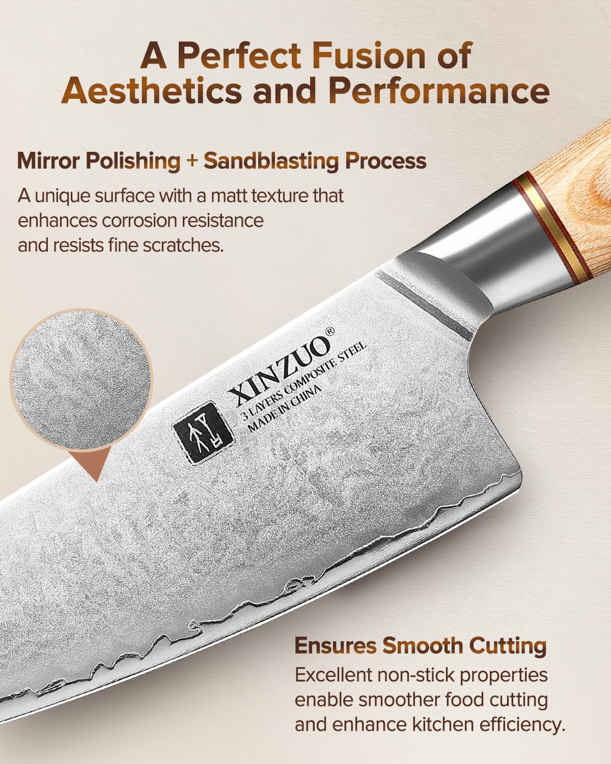 XINZUO Cuchillo de Chef y de Cocinero Profesional 21.2cm - Cuchillo Gyuto Afilado de Cocina 10Cr15CoMoV de Acero Compuesto de 3 Capas - Mango de Madera Pakka