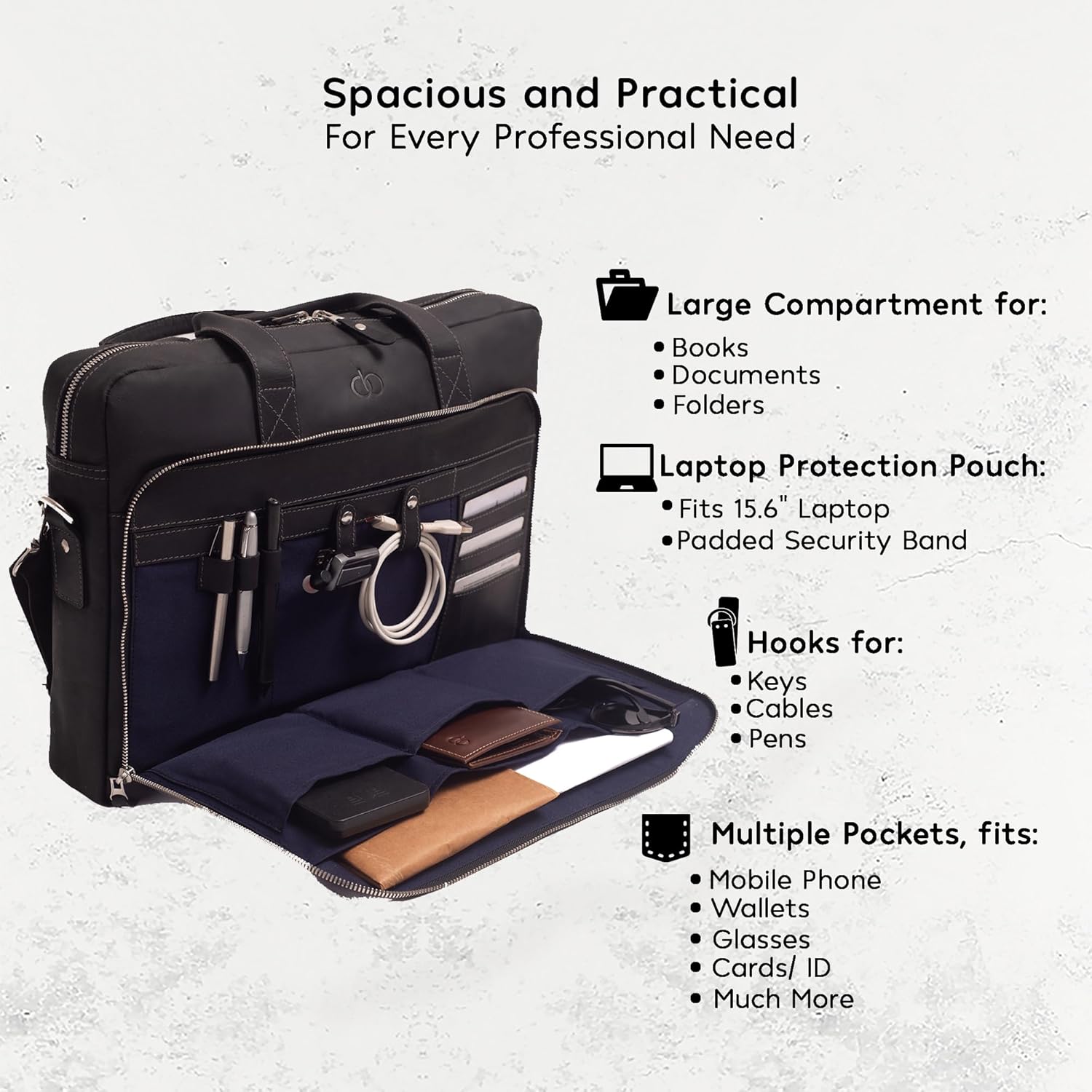 Premium Leather Laptop Messenger Bag for Men & Women (16 inches) | Leather Briefcase Satchel for Travel & Office - Image 5