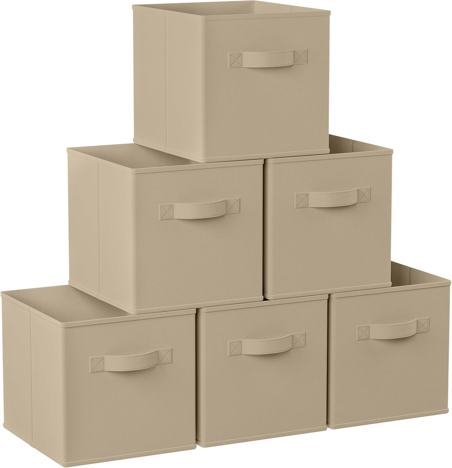 Ornavo Home Kallax - Caja de almacenamiento plegable plegable con asas dobles, juego de 6 unidades, 13 x 15 x 13 pulgadas, color beige
