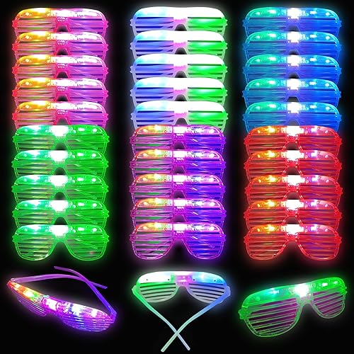 30 gafas LED, 6 colores que brillan en la oscuridad, regalos de fiesta para niños y adultos, suministros de fiesta de neón brillante para fiesta de