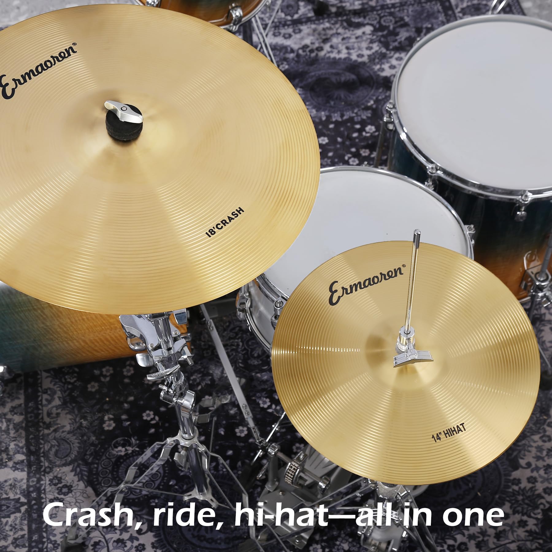Cymbal Pack, 5 Pieces Drum Cymbals Set,14" Hi Hat Cymbals, 16" Crash and 18" Crash Cymbals, 20" Ride Cymbals for Drums Set