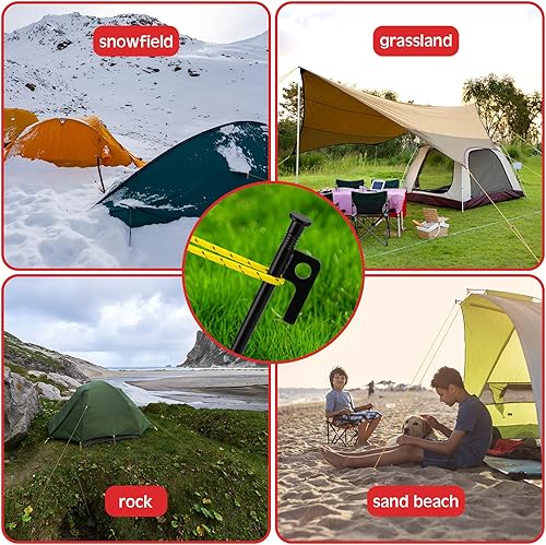 Miniatura 7 de 8 estacas de tienda de campaña de 16 pulgadas resistentes con 4 estacas reflectantes de 13 pies para lona de acero forjado para acampar al aire