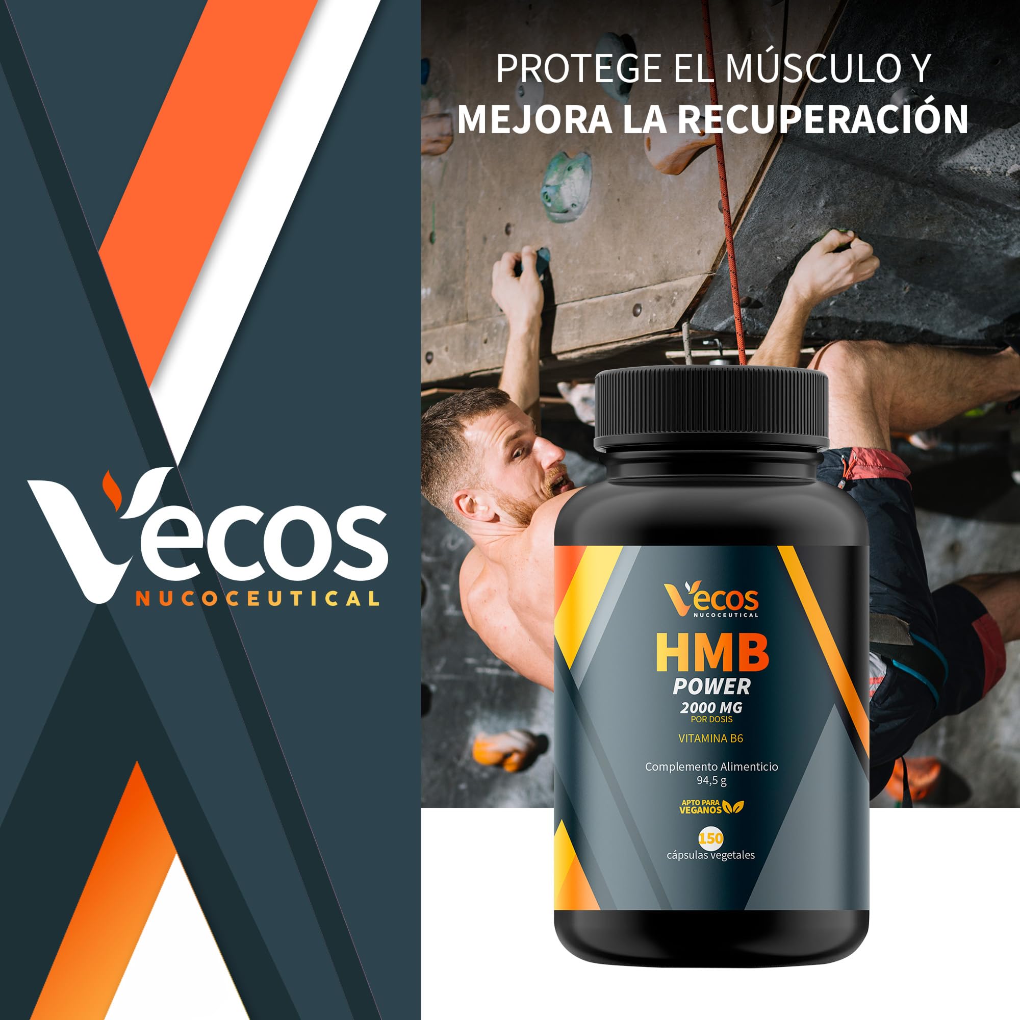 HMB puro con Vitamina B6 para Ganar Masa Muscular, Potenciar tus Músculos y Anticatabolico | Mejora el Rendimiento Deportivo | 150 cápsulas | APTO VEGANOS