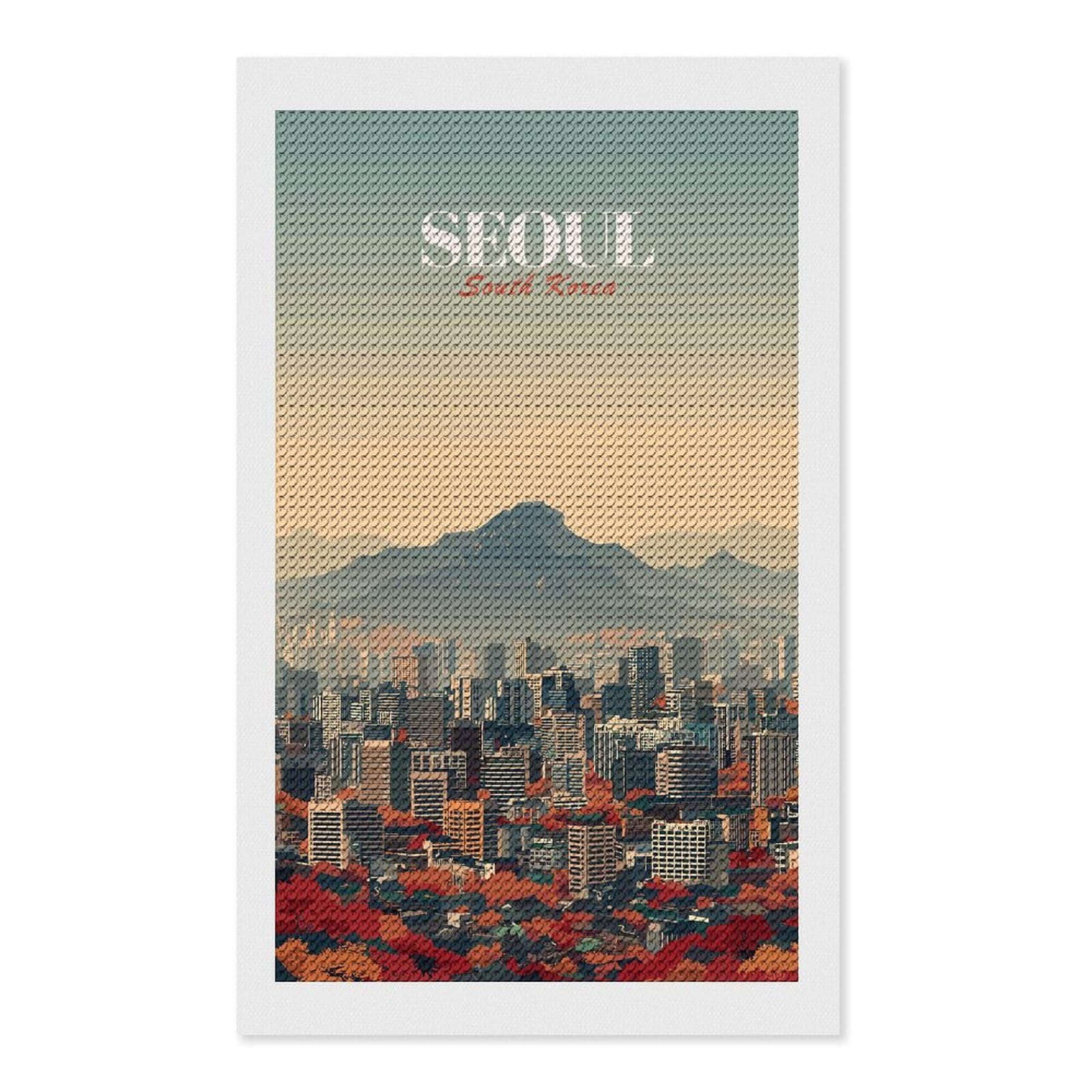 Junmoney Seoul South Korea Cityscape Diamond Painting Canvas Set 12"x20", Mindful Craft Activity, Nice Detail and Sparkle, Farmhouse Decor, Birthday Gift