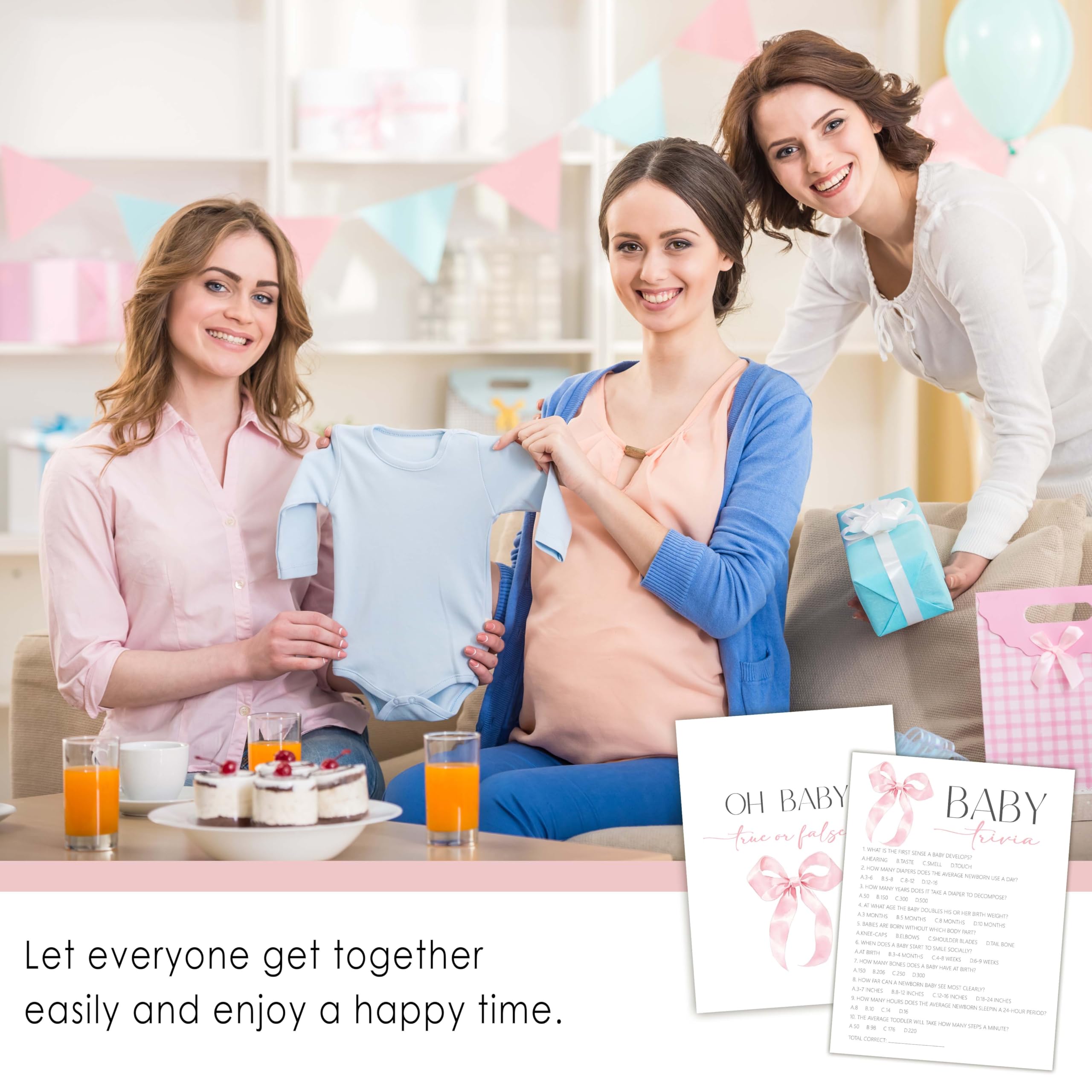 Pink Bow Baby Shower Games dla dziewczyn, Baby Trivia Game, 5"x7-25 szt.-B04