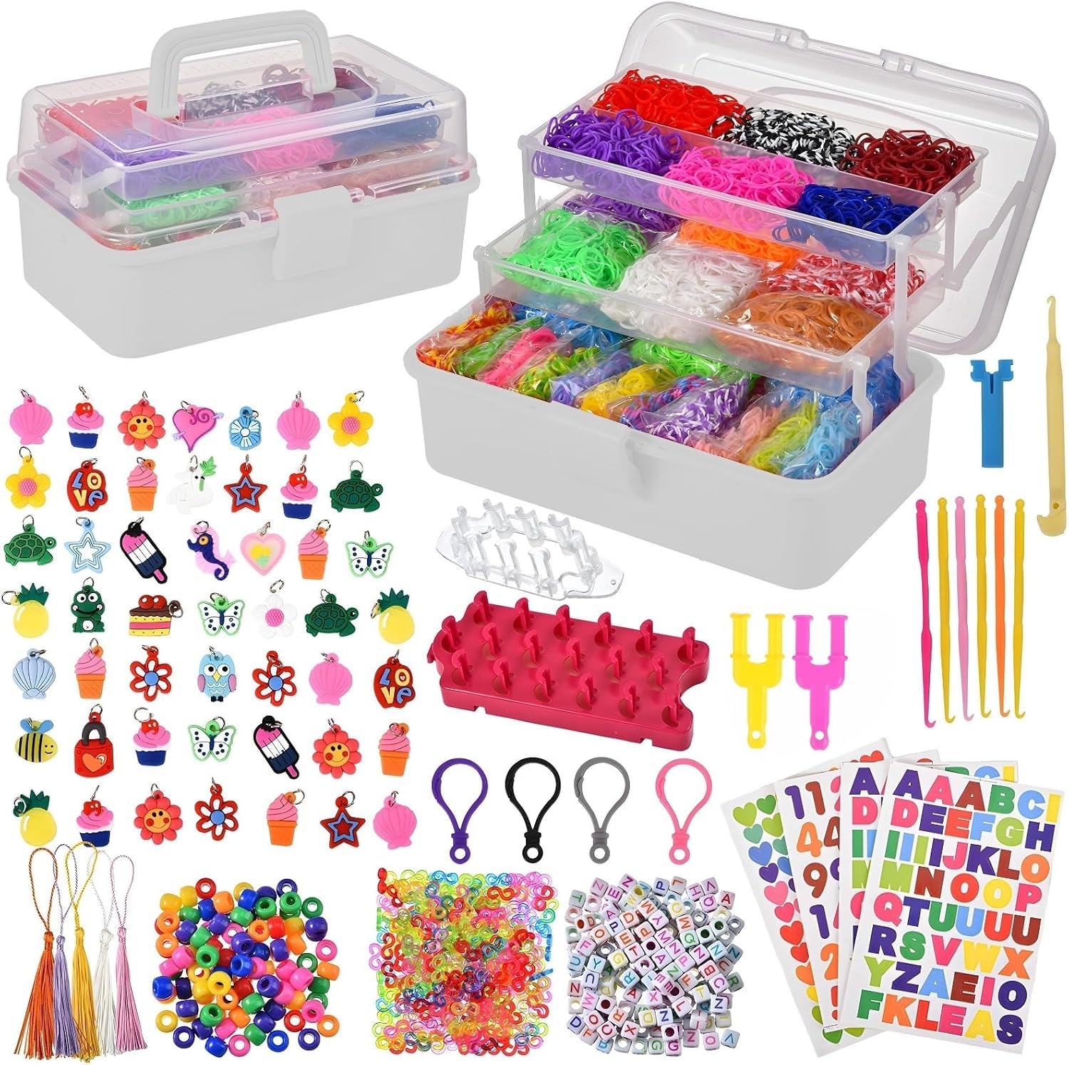 Tuilful 18000+ Loom Bands Kit โ 30 Colors Bracelet Making Kit with Charms, Beads, S Clips, Tools & 3-Layer Sky Blue Storage Box, DIY Arts & Crafts Gift for Girls & Boys (White) โ image 1