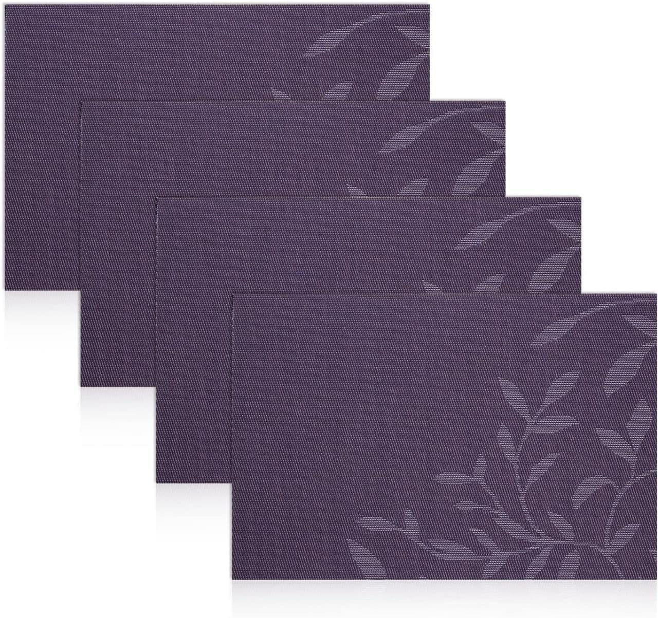 Feinerman 6 Pcs PVC Woven Vinyl Heat-Resistant Placemats Set for Dining Table, Non-Slip & Stain-Resistant, Washable Dinner Table Mats for Kitchen, Dining Room, and Restaurant Use (Violet) 3